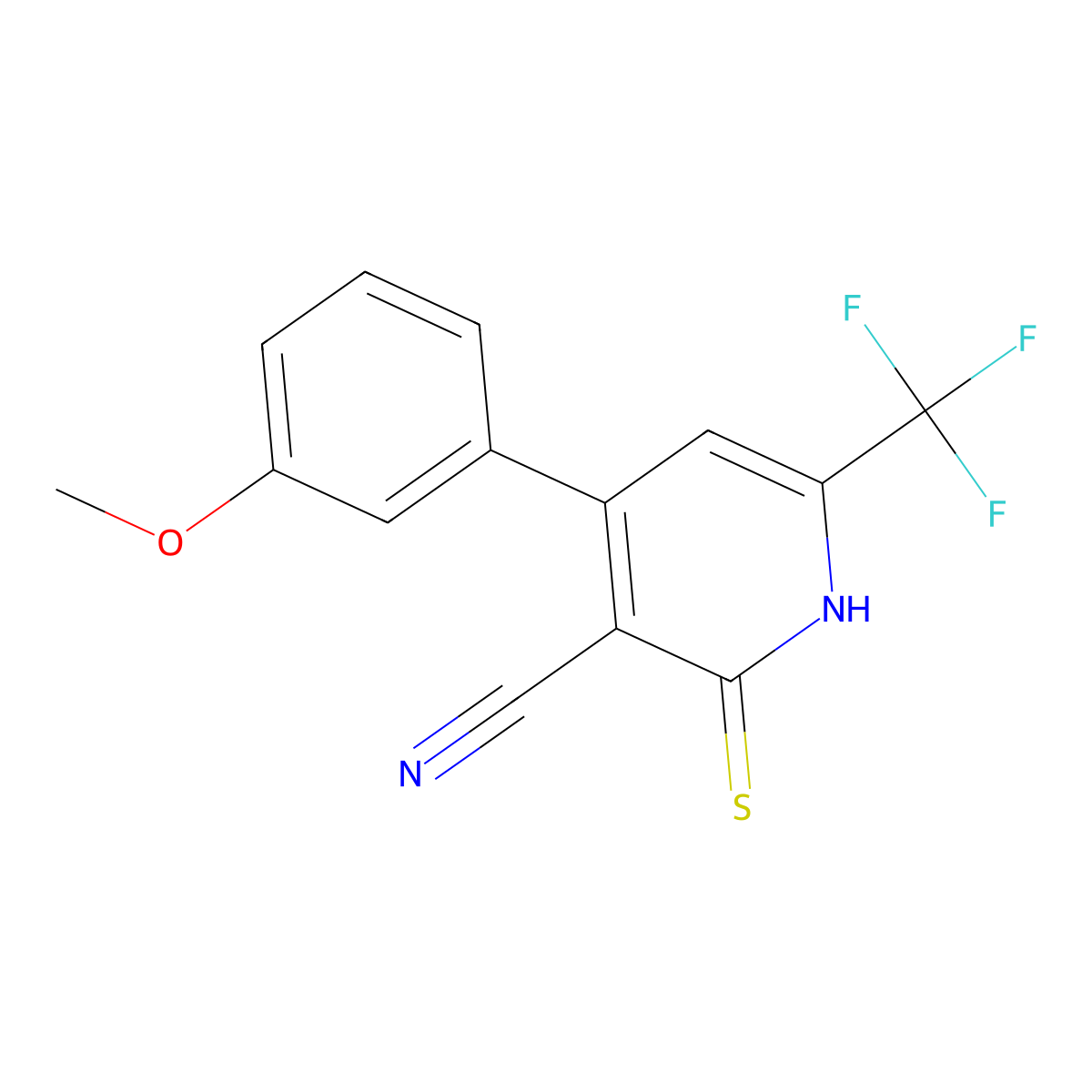 2-Mercapto-4-(3-methoxyphenyl)-6-(trifluoromethyl)nicotinonitrile molecular structure, CAS 861414-12-2