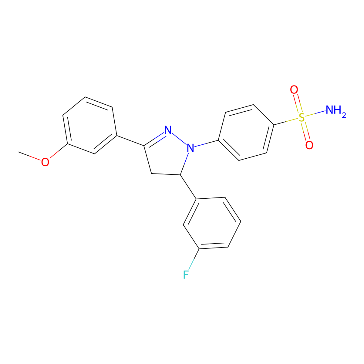 4-(5-(3-fluorophenyl)-3-(3-methoxyphenyl)-4,5-dihydro-1H-pyrazol-1-yl)benzenesulfonamide molecular structure, CAS 861427-67-0