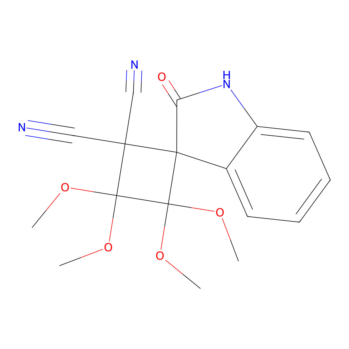 3',3',4',4'-tetramethoxy-2-oxospiro[1H-indole-3,2'-cyclobutane]-1',1'-dicarbonitrile molecular structure, CAS 86143-67-1