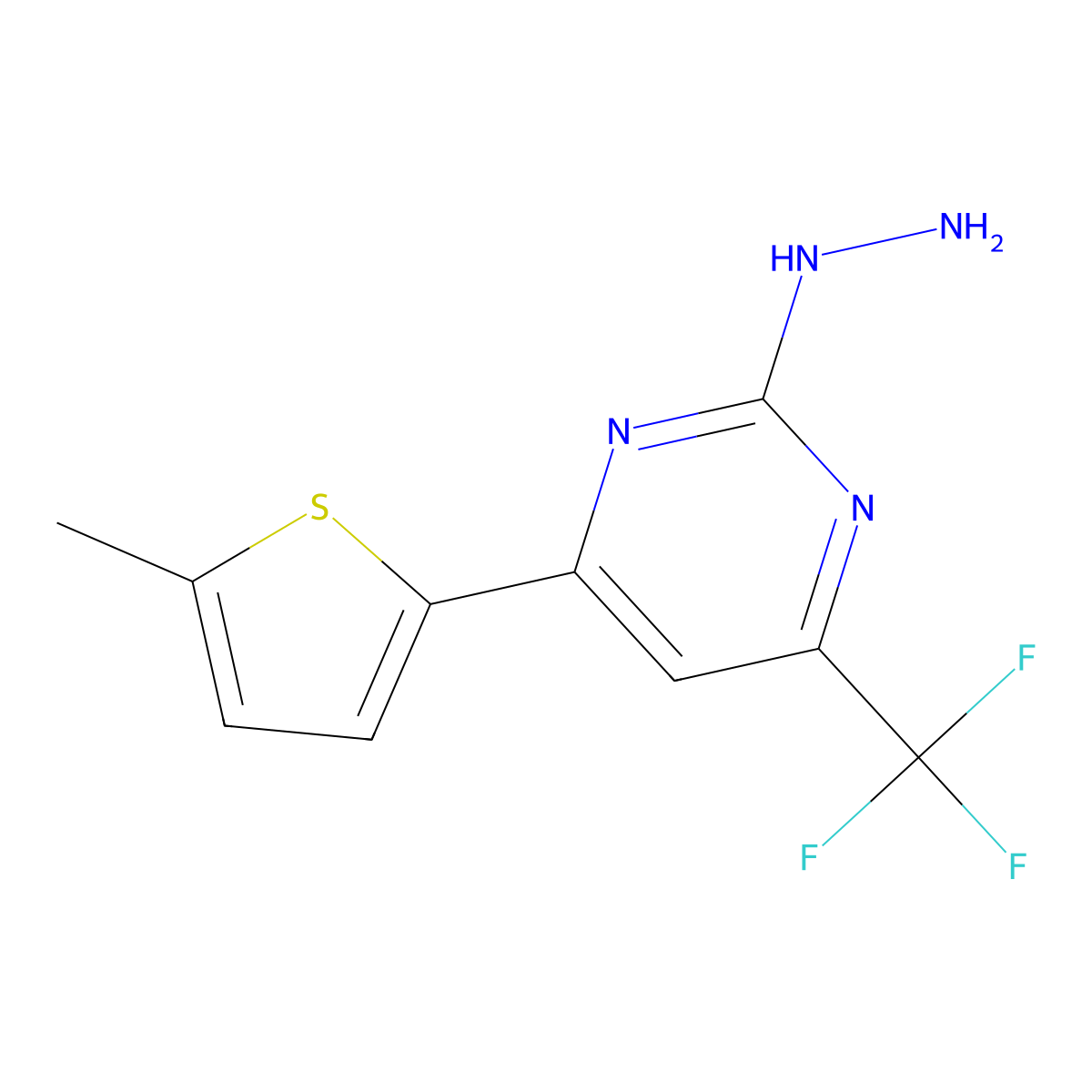 2-Hydrazinyl-4-(5-methylthiophen-2-yl)-6-(trifluoromethyl)pyrimidine molecular structure, CAS 861432-48-6