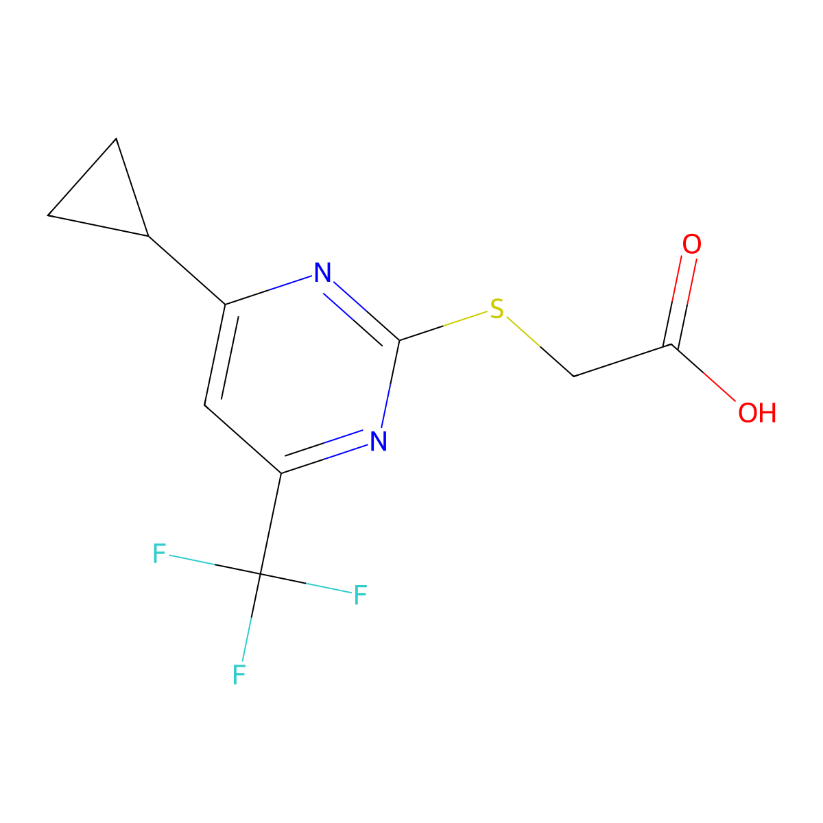 2-{[4-Cyclopropyl-6-(trifluoromethyl)pyrimidin-2-yl]sulfanyl}acetic acid molecular structure, CAS 861434-52-8