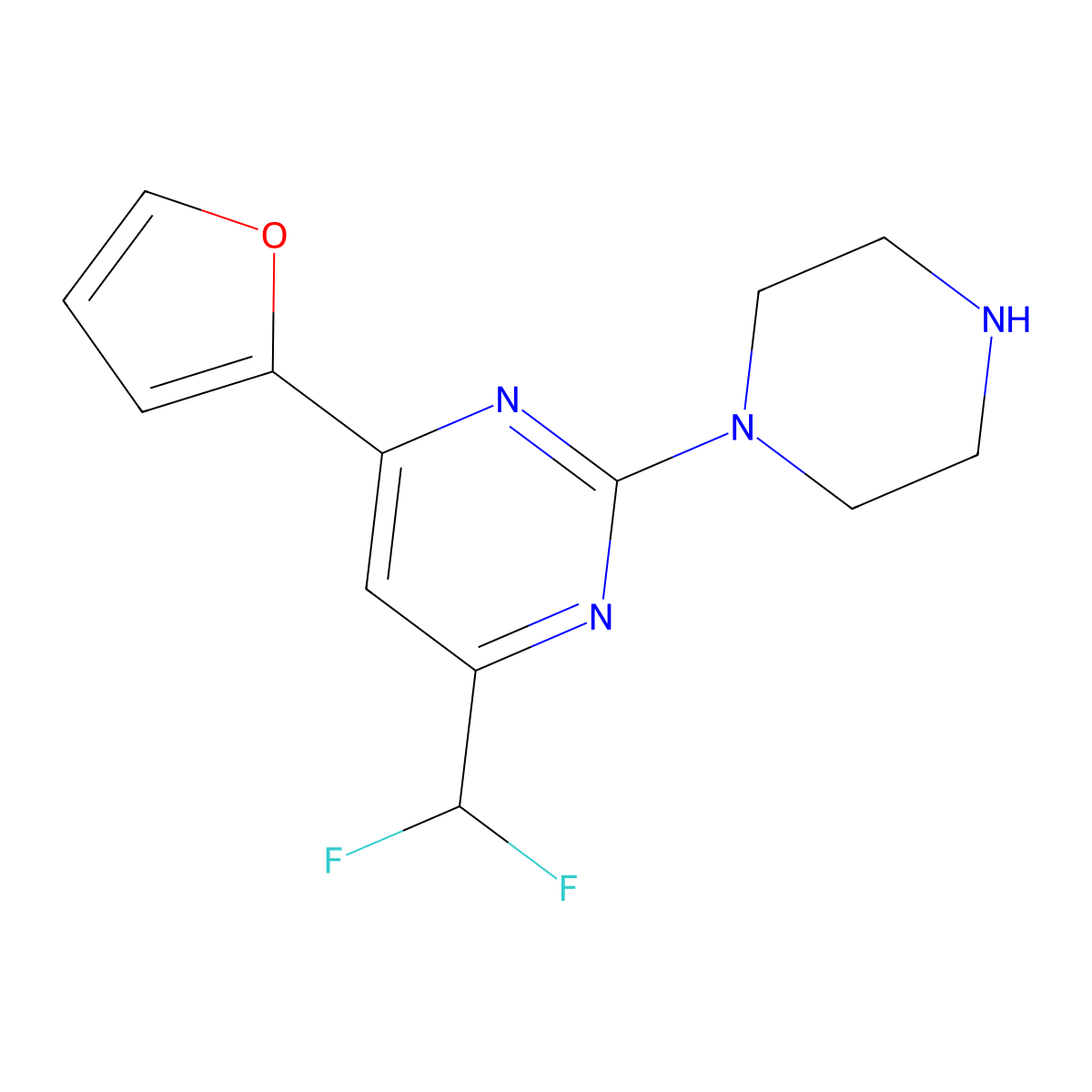 4-(Difluoromethyl)-6-(furan-2-yl)-2-(piperazin-1-yl)pyrimidine molecular structure, CAS 861438-09-7