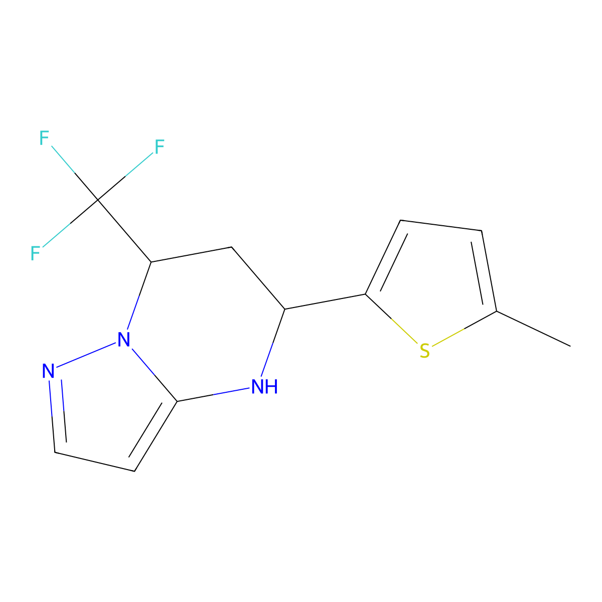 5-(5-Methylthiophen-2-yl)-7-(trifluoromethyl)-4,5,6,7-tetrahydropyrazolo[1,5-a]pyrimidine molecular structure, CAS 861443-59-6