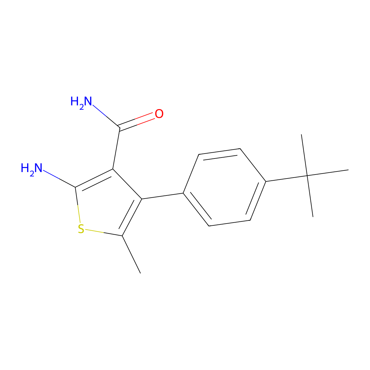2-Amino-4-(4-tert-butylphenyl)-5-methylthiophene-3-carboxamide molecular structure, CAS 861451-49-2