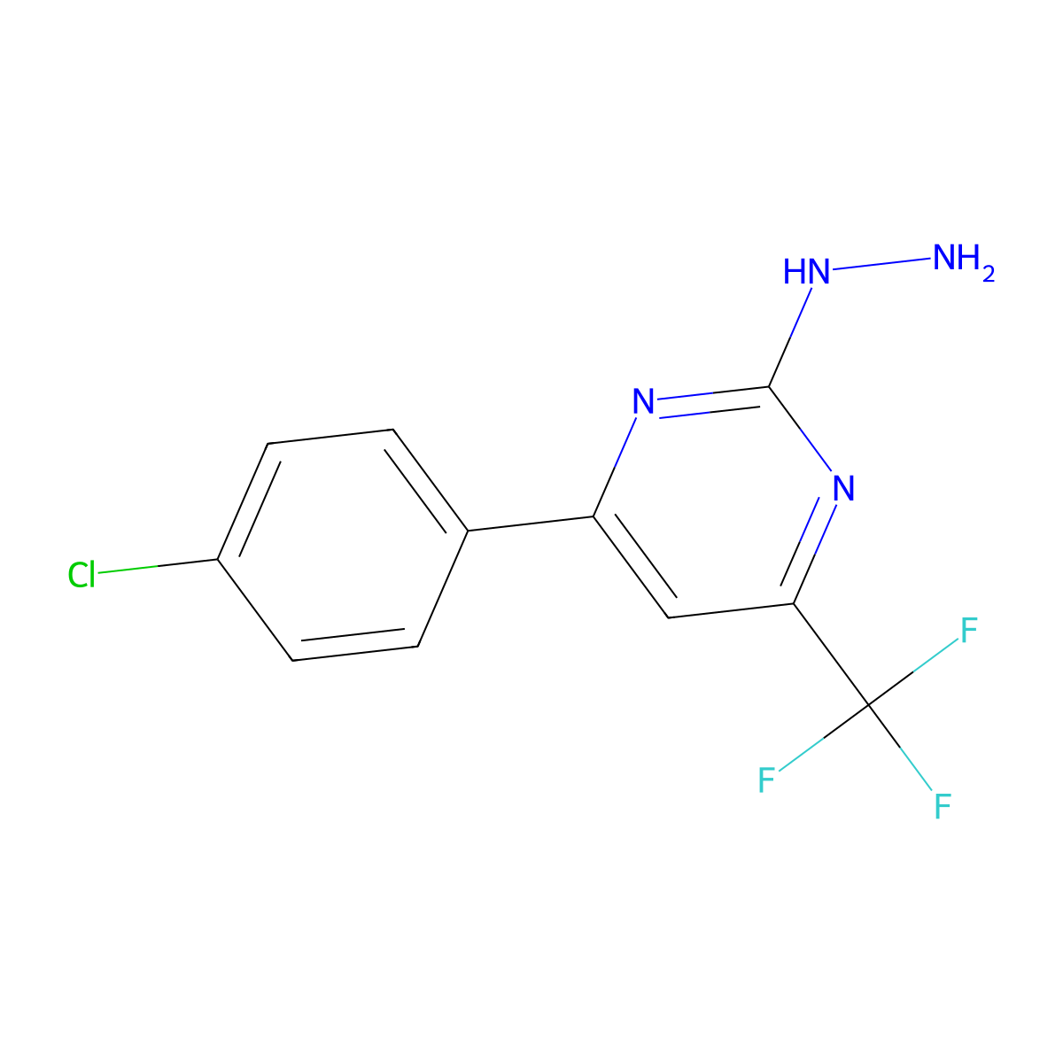 4-(4-Chlorophenyl)-2-hydrazinyl-6-(trifluoromethyl)pyrimidine molecular structure, CAS 861451-58-3