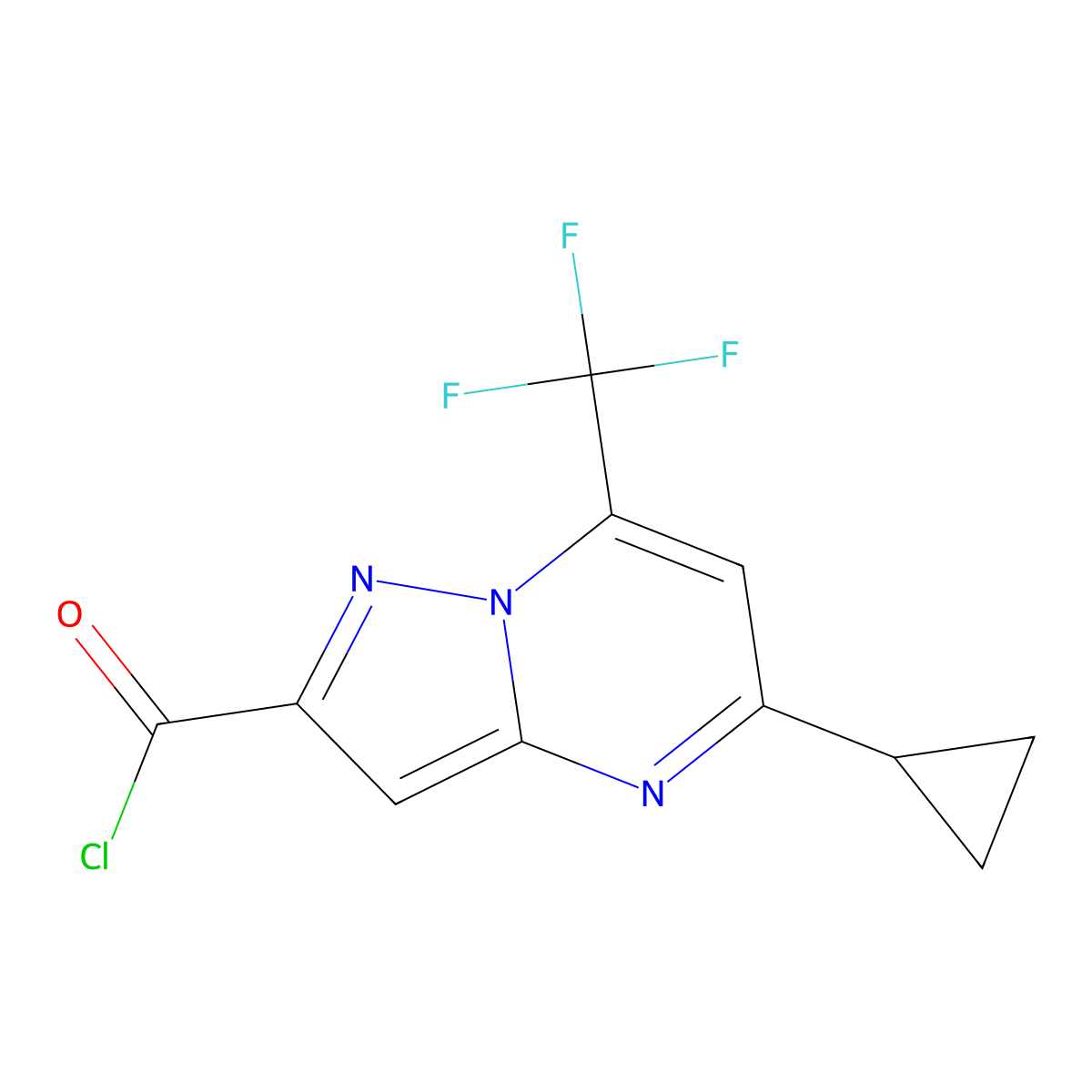 5-Cyclopropyl-7-(trifluoromethyl)pyrazolo[1,5-a]pyrimidine-2-carbonyl chloride molecular structure, CAS 861452-42-8