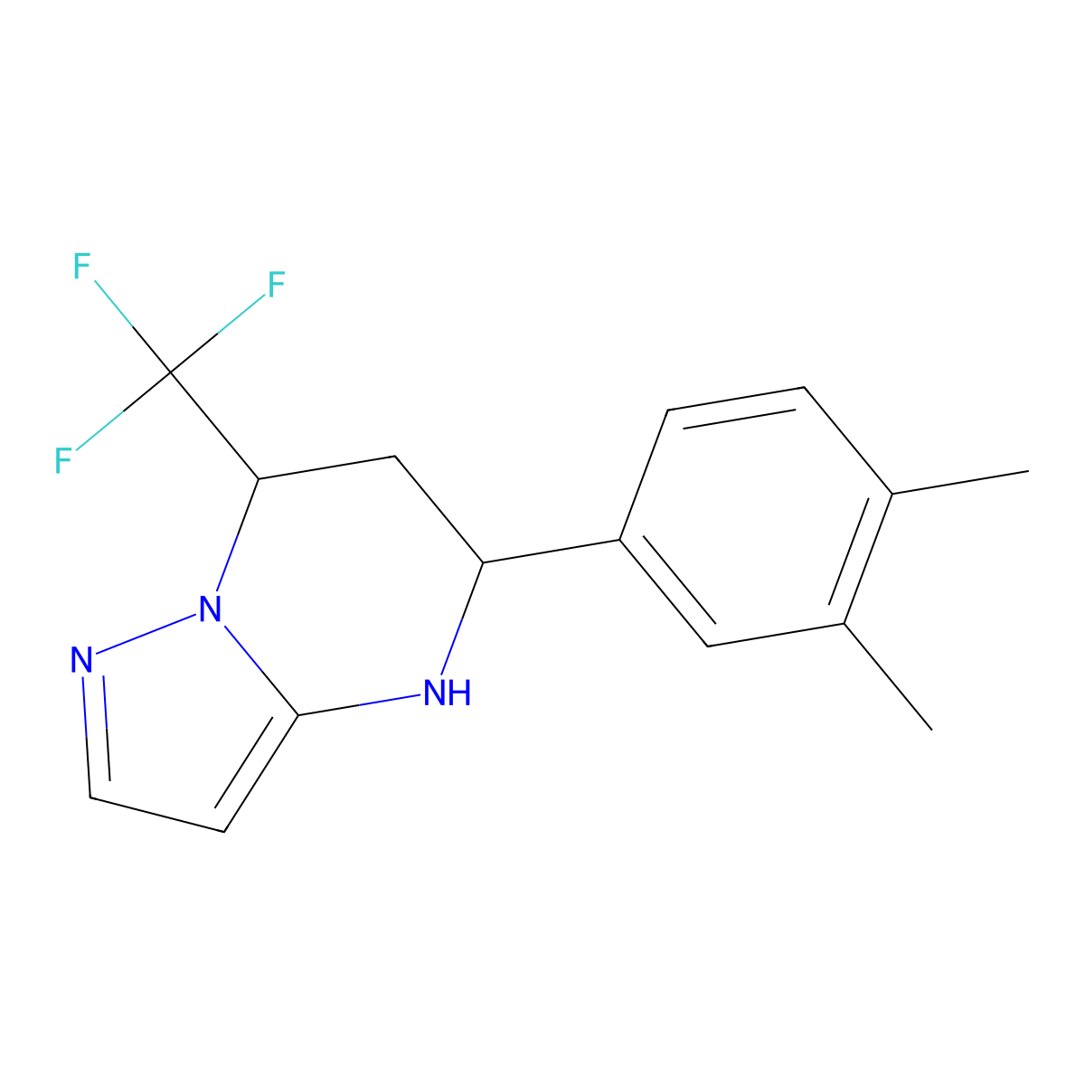 5-(3,4-Dimethylphenyl)-7-(trifluoromethyl)-4,5,6,7-tetrahydropyrazolo[1,5-a]pyrimidine molecular structure, CAS 861508-73-8