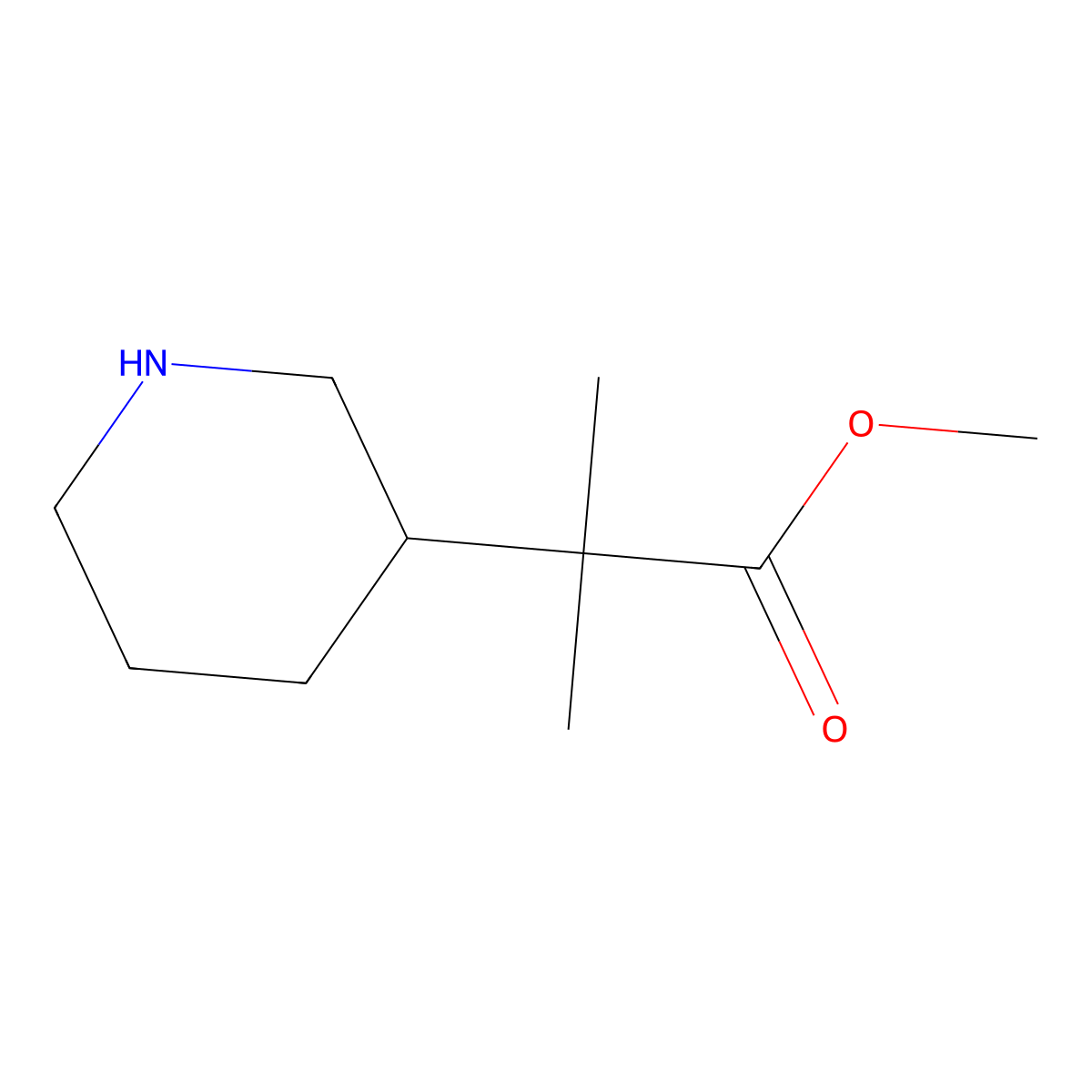 Methyl 2-methyl-2-(piperidin-3-yl)propanoate molecular structure, CAS 861514-06-9