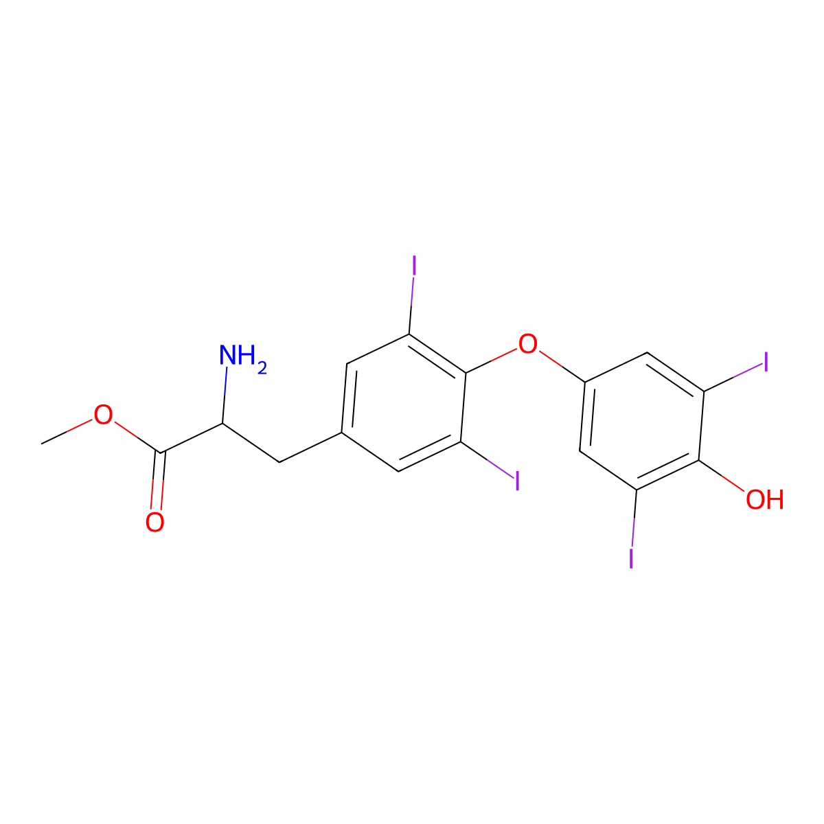 Methyl 2-amino-3-[4-(4-hydroxy-3,5-diiodophenoxy)-3,5-diiodophenyl]propanoate molecular structure, CAS 86154-71-4