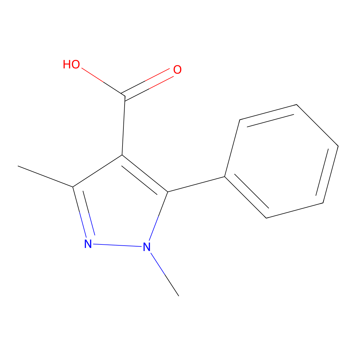 1,3-Dimethyl-5-phenyl-1H-pyrazole-4-carboxylic acid molecular structure, CAS 861586-02-9