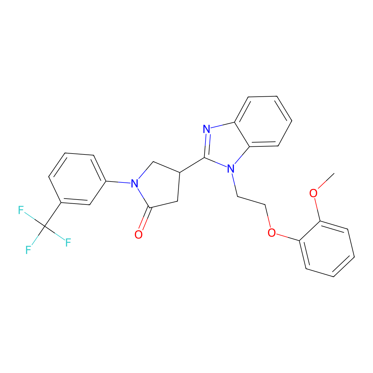 4-{1-[2-(2-methoxyphenoxy)ethyl]-1H-benzimidazol-2-yl}-1-[3-(trifluoromethyl)phenyl]pyrrolidin-2-one molecular structure, CAS 861624-96-6