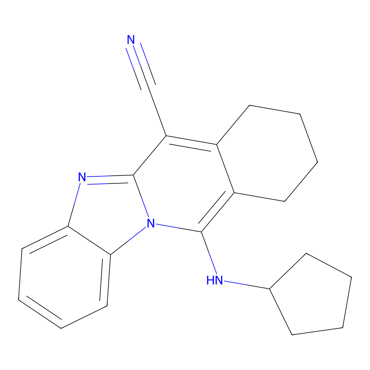 11-(Cyclopentylamino)-7,8,9,10-tetrahydrobenzimidazo[1,2-b]isoquinoline-6-carbonitrile molecular structure, CAS 861629-39-2
