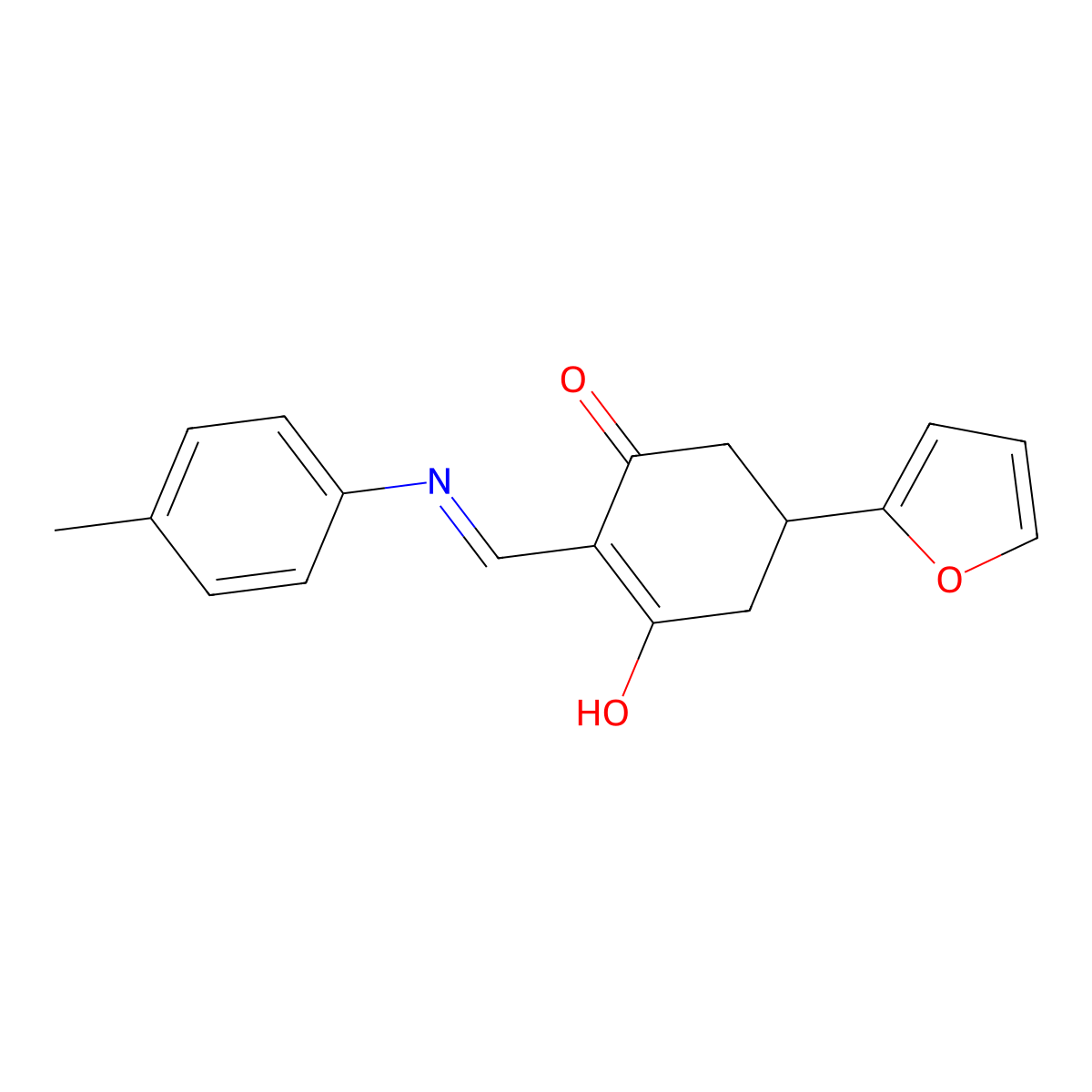 5-Furan-2-yl-2-(p-tolylamino-methylene)-cyclohexane-1,3-dione molecular structure, CAS 861629-57-4