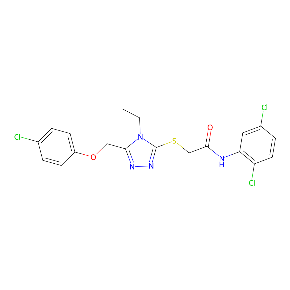 2-({5-[(4-chlorophenoxy)methyl]-4-ethyl-4H-1,2,4-triazol-3-yl}sulfanyl)-N-(2,5-dichlorophenyl)acetamide molecular structure, CAS 861629-65-4
