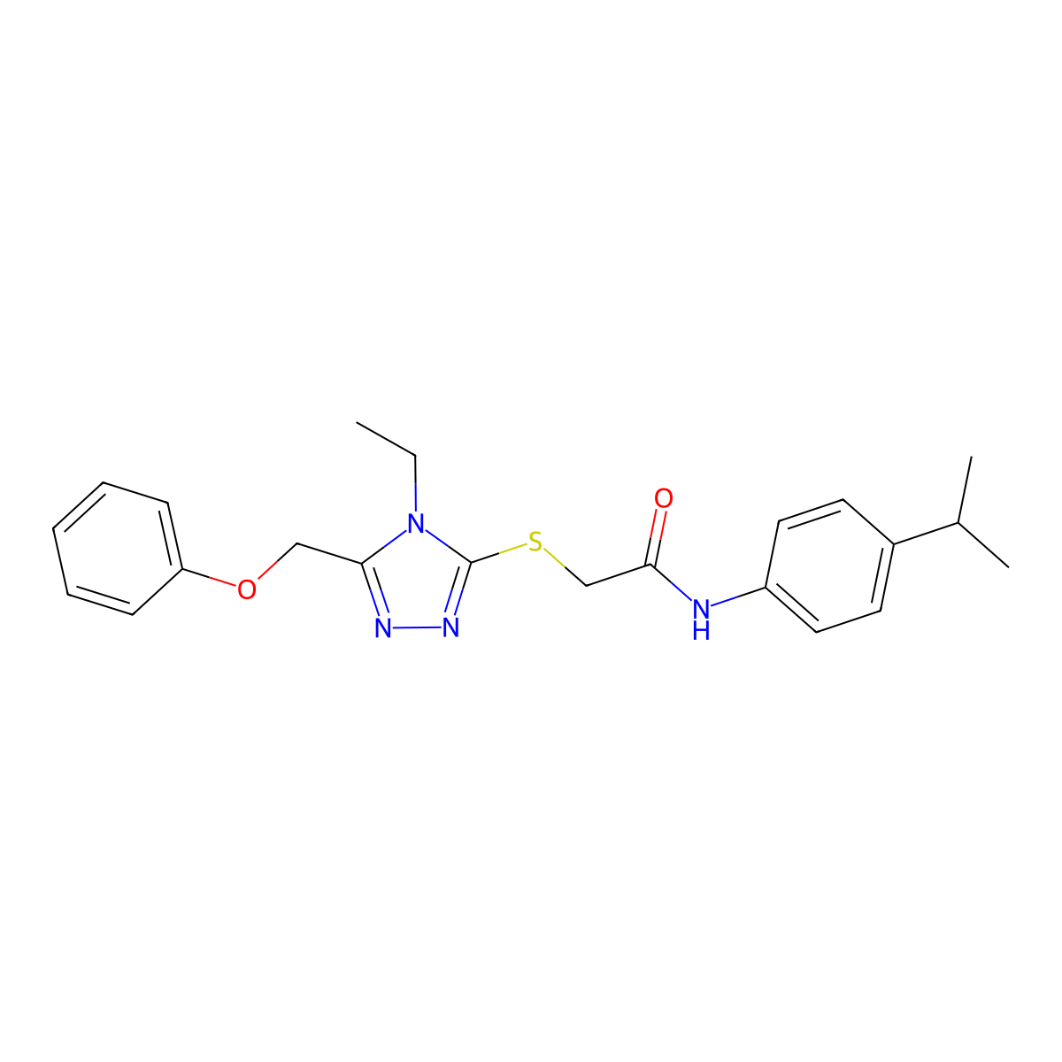 2-{[4-ethyl-5-(phenoxymethyl)-4H-1,2,4-triazol-3-yl]sulfanyl}-N-[4-(propan-2-yl)phenyl]acetamide molecular structure, CAS 861629-93-8