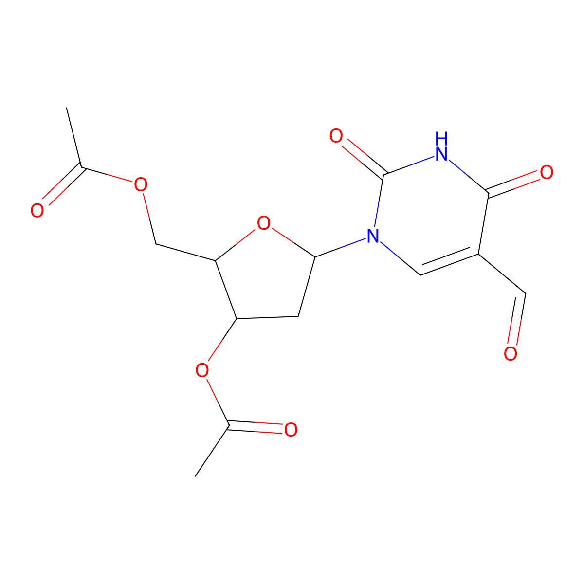 [(2R,3S,5R)-3-acetoxy-5-(5-formyl-2,4-dioxo-pyrimidin-1-yl)tetrahydrofuran-2-yl]methyl acetate molecular structure, CAS 86163-30-6