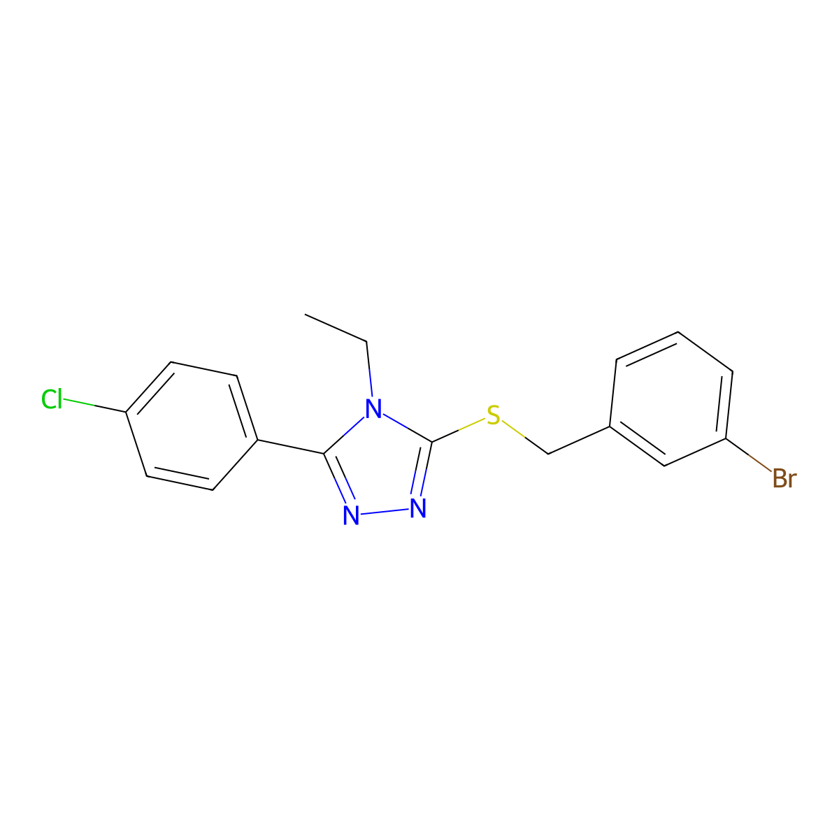 3-[(3-Bromophenyl)methylsulfanyl]-5-(4-chlorophenyl)-4-ethyl-1,2,4-triazole molecular structure, CAS 861631-38-1