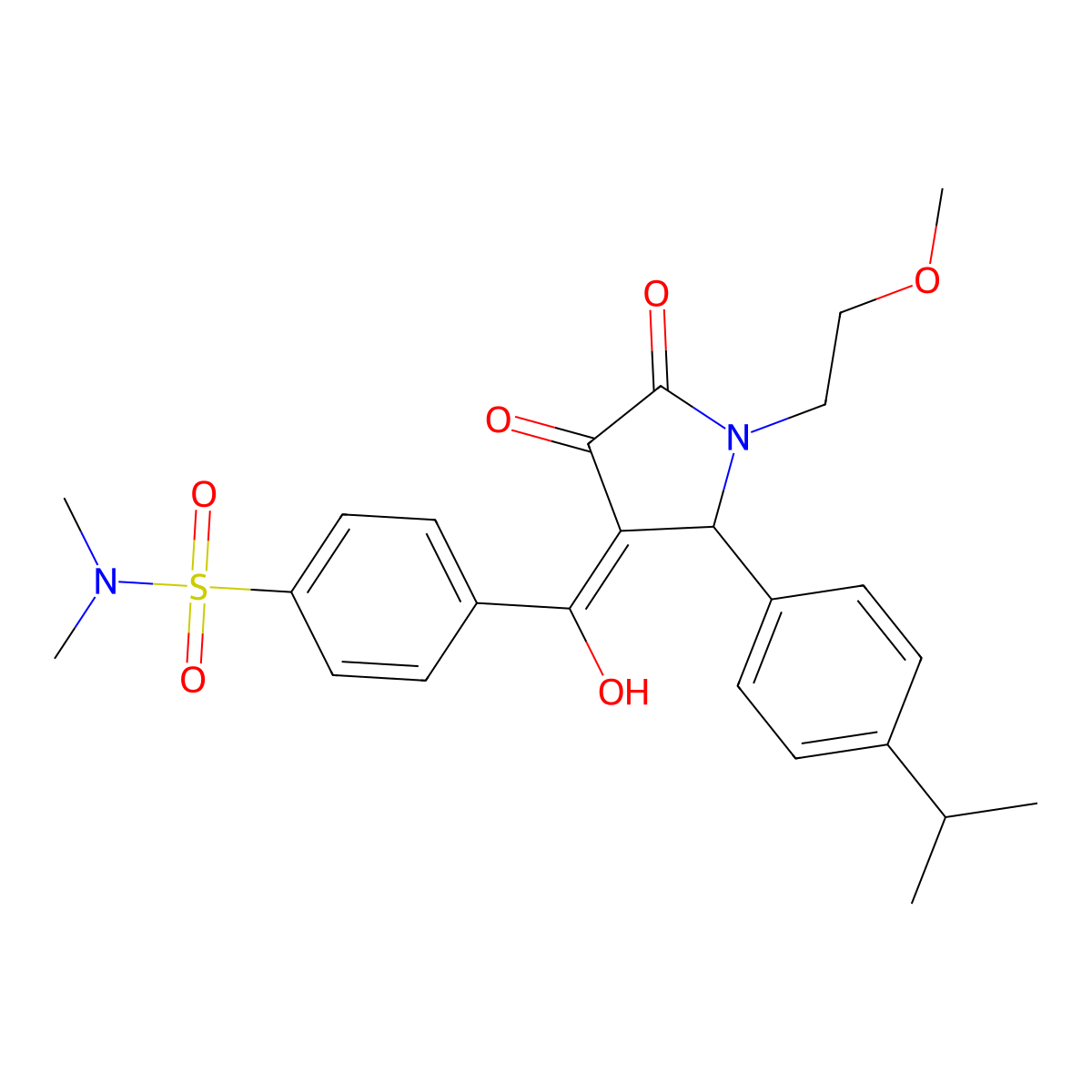 4-[4-hydroxy-1-(2-methoxyethyl)-5-oxo-2-[4-(propan-2-yl)phenyl]-2,5-dihydro-1H-pyrrole-3-carbonyl]-N,N-dimethylbenzene-1-sulfonamide molecular structure, CAS 861633-32-1