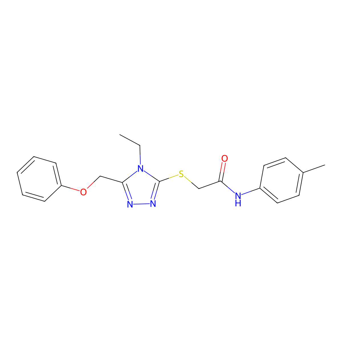 2-{[4-ethyl-5-(phenoxymethyl)-4H-1,2,4-triazol-3-yl]sulfanyl}-N-(4-methylphenyl)acetamide molecular structure, CAS 861634-82-4
