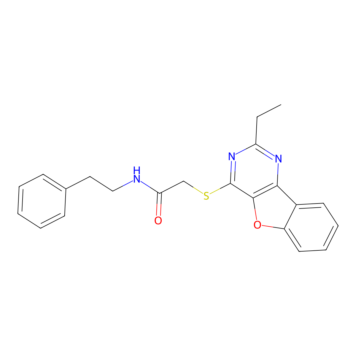2-((2-ethylbenzofuro[3,2-d]pyrimidin-4-yl)thio)-N-phenethylacetamide molecular structure, CAS 861634-99-3
