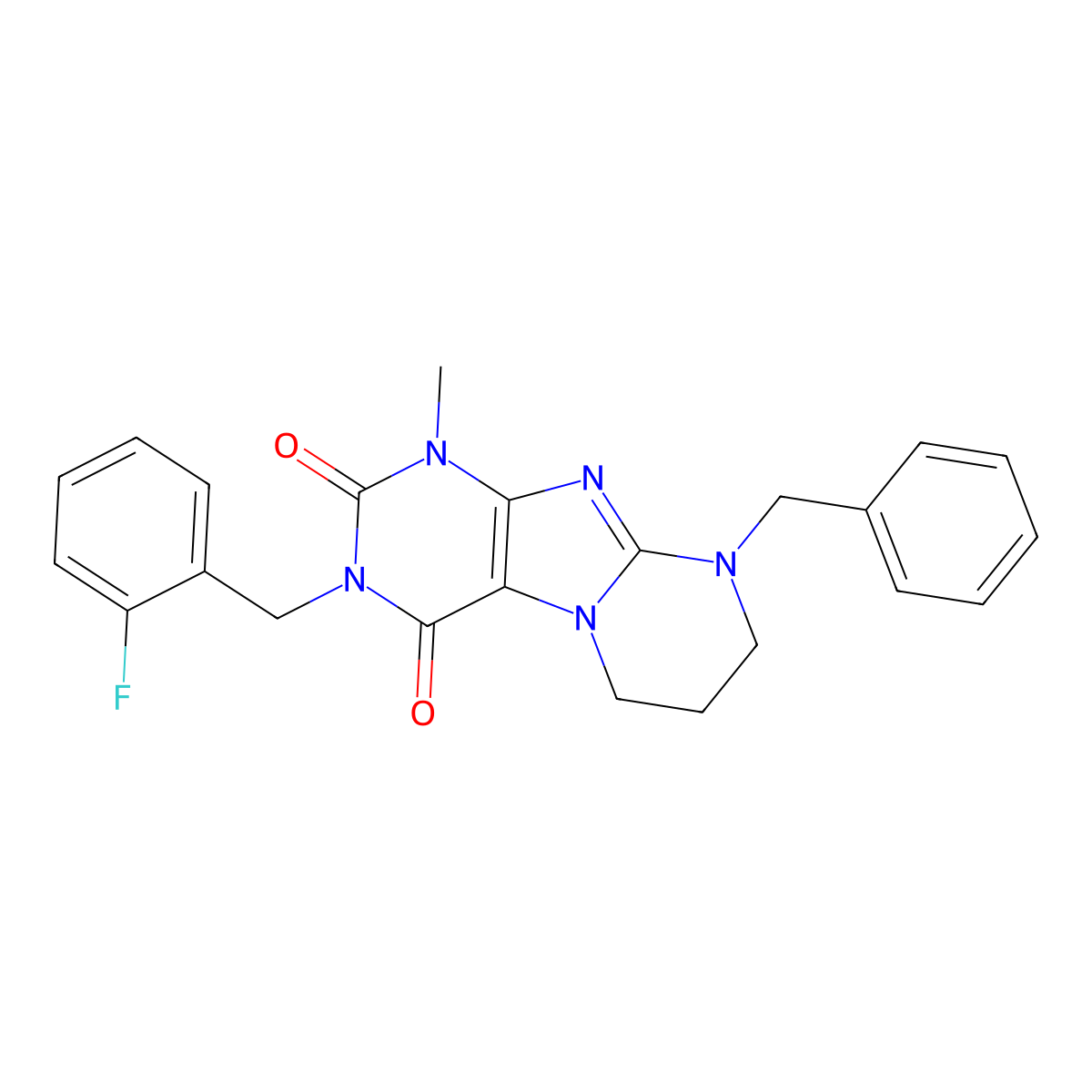9-benzyl-3-[(2-fluorophenyl)methyl]-1-methyl-7,8-dihydro-6H-purino[7,8-a]pyrimidine-2,4-dione molecular structure, CAS 861635-26-9
