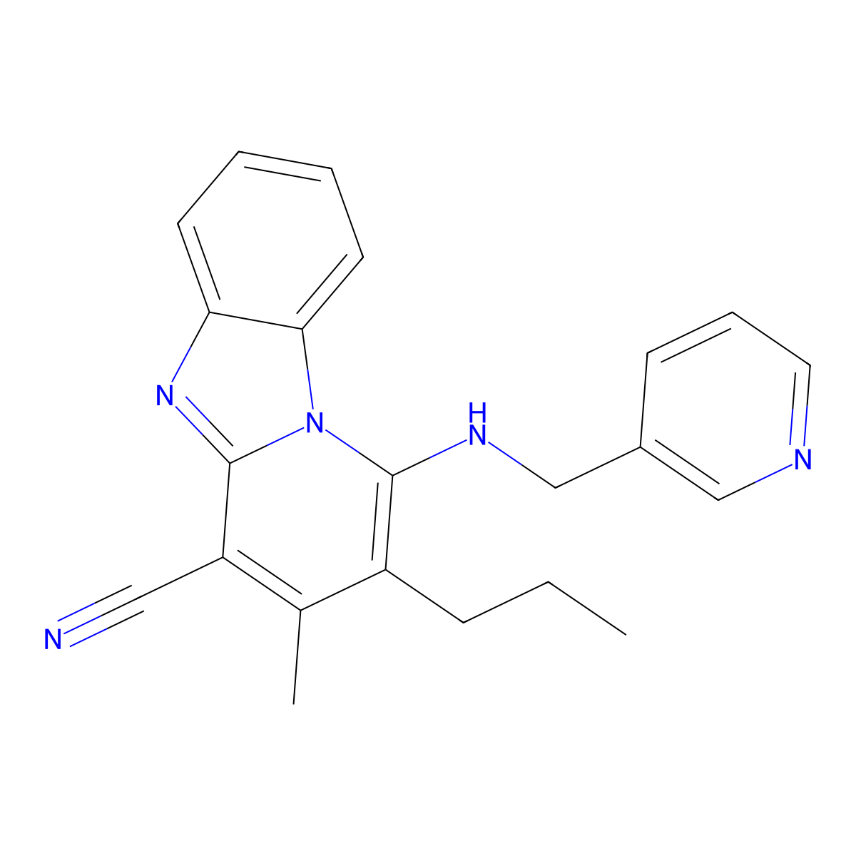 3-Methyl-2-propyl-1-(pyridin-3-ylmethylamino)pyrido[1,2-a]benzimidazole-4-carbonitrile molecular structure, CAS 861635-27-0