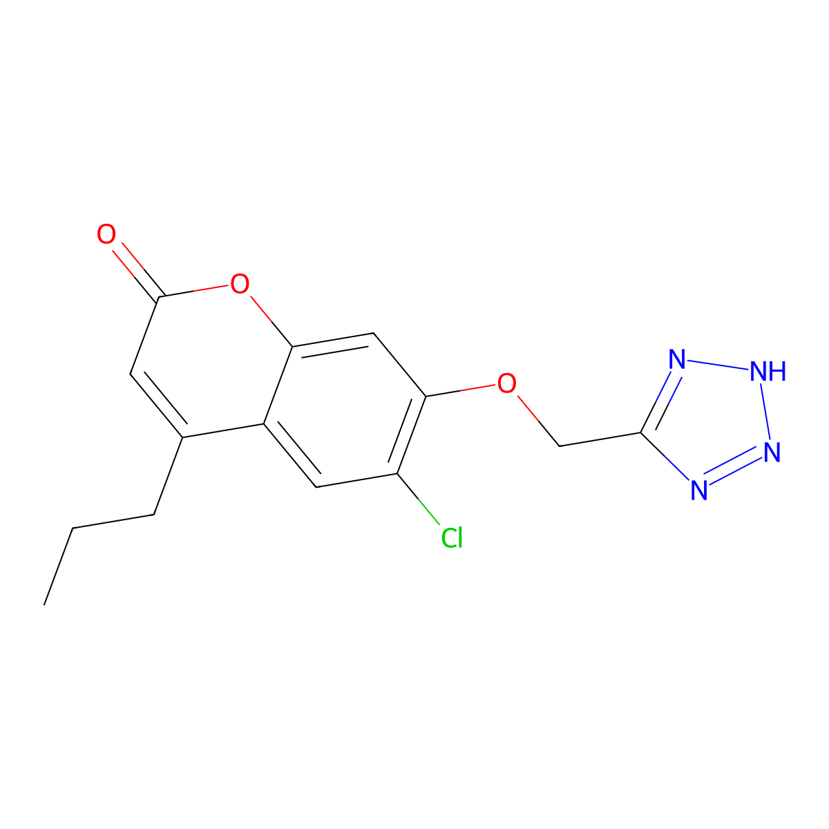 6-chloro-4-propyl-7-(1H-tetrazol-5-ylmethoxy)-2H-chromen-2-one molecular structure, CAS 861636-00-2