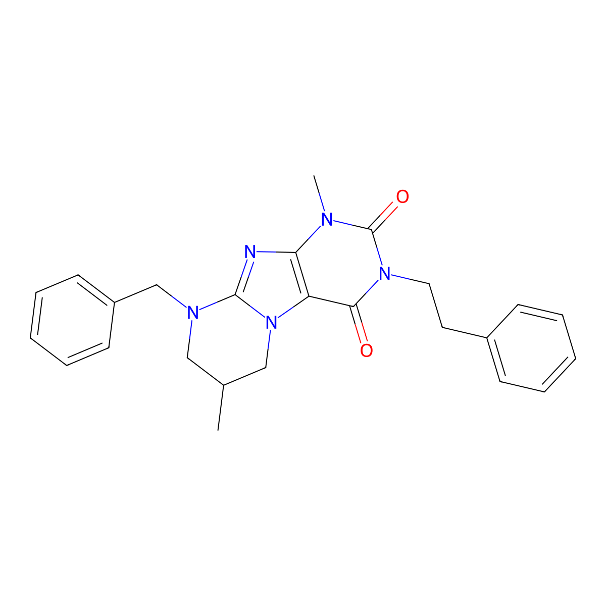 9-benzyl-1,7-dimethyl-3-phenethyl-6,7,8,9-tetrahydropyrimido[2,1-f]purine-2,4(1H,3H)-dione molecular structure, CAS 861638-15-5