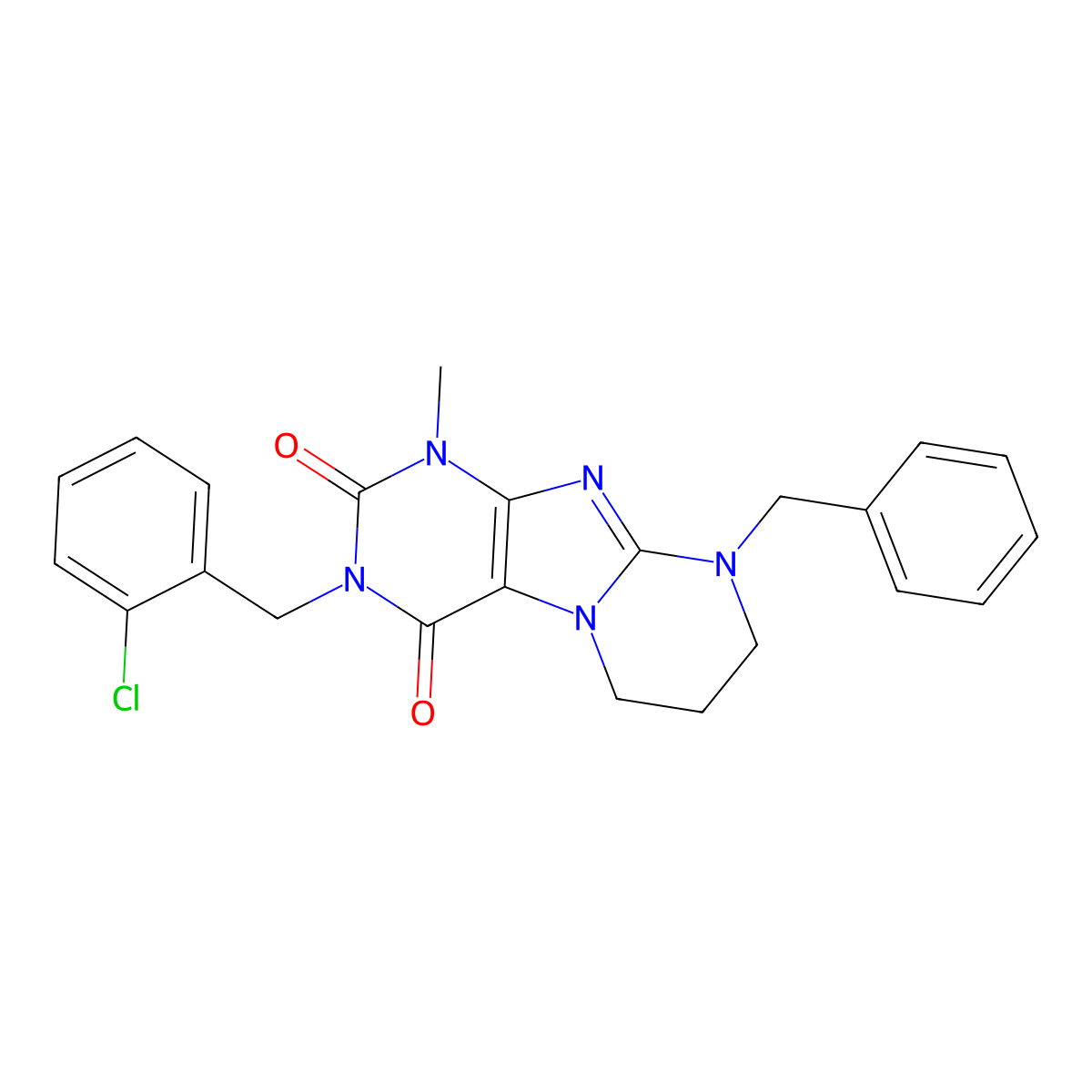 9-benzyl-3-[(2-chlorophenyl)methyl]-1-methyl-7,8-dihydro-6H-purino[7,8-a]pyrimidine-2,4-dione molecular structure, CAS 861638-30-4