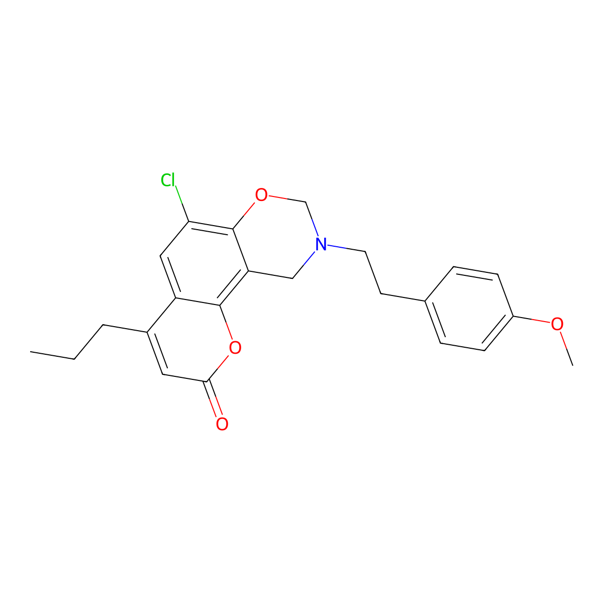 6-chloro-9-[2-(4-methoxyphenyl)ethyl]-4-propyl-9,10-dihydro-2H,8H-chromeno[8,7-e][1,3]oxazin-2-one molecular structure, CAS 861638-78-0