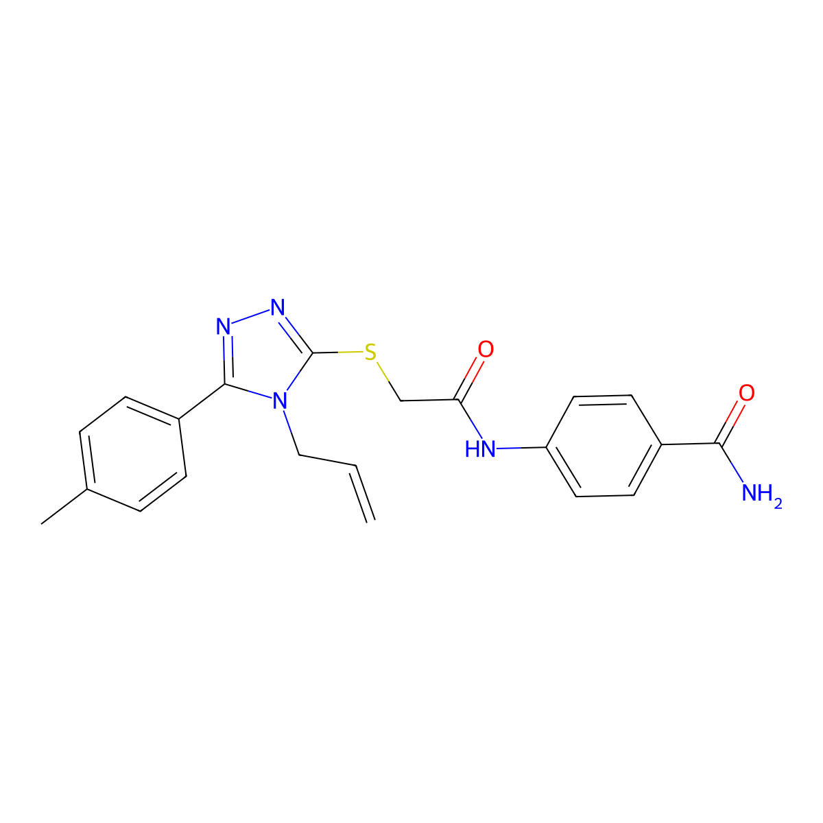 4-(2-((4-allyl-5-(p-tolyl)-4H-1,2,4-triazol-3-yl)thio)acetamido)benzamide molecular structure, CAS 861639-00-1