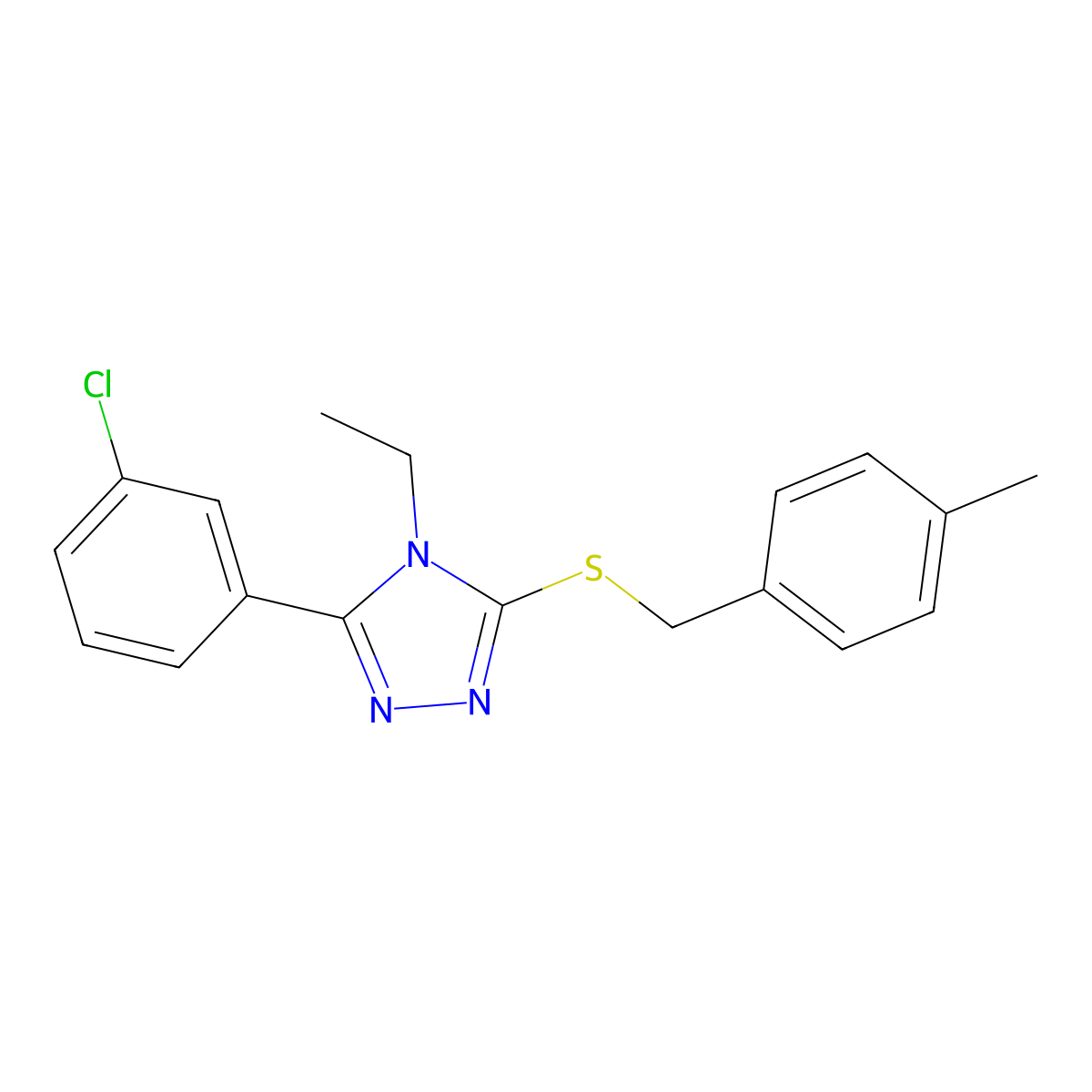 3-(3-Chlorophenyl)-4-ethyl-5-[(4-methylphenyl)methylsulfanyl]-1,2,4-triazole molecular structure, CAS 861639-04-5