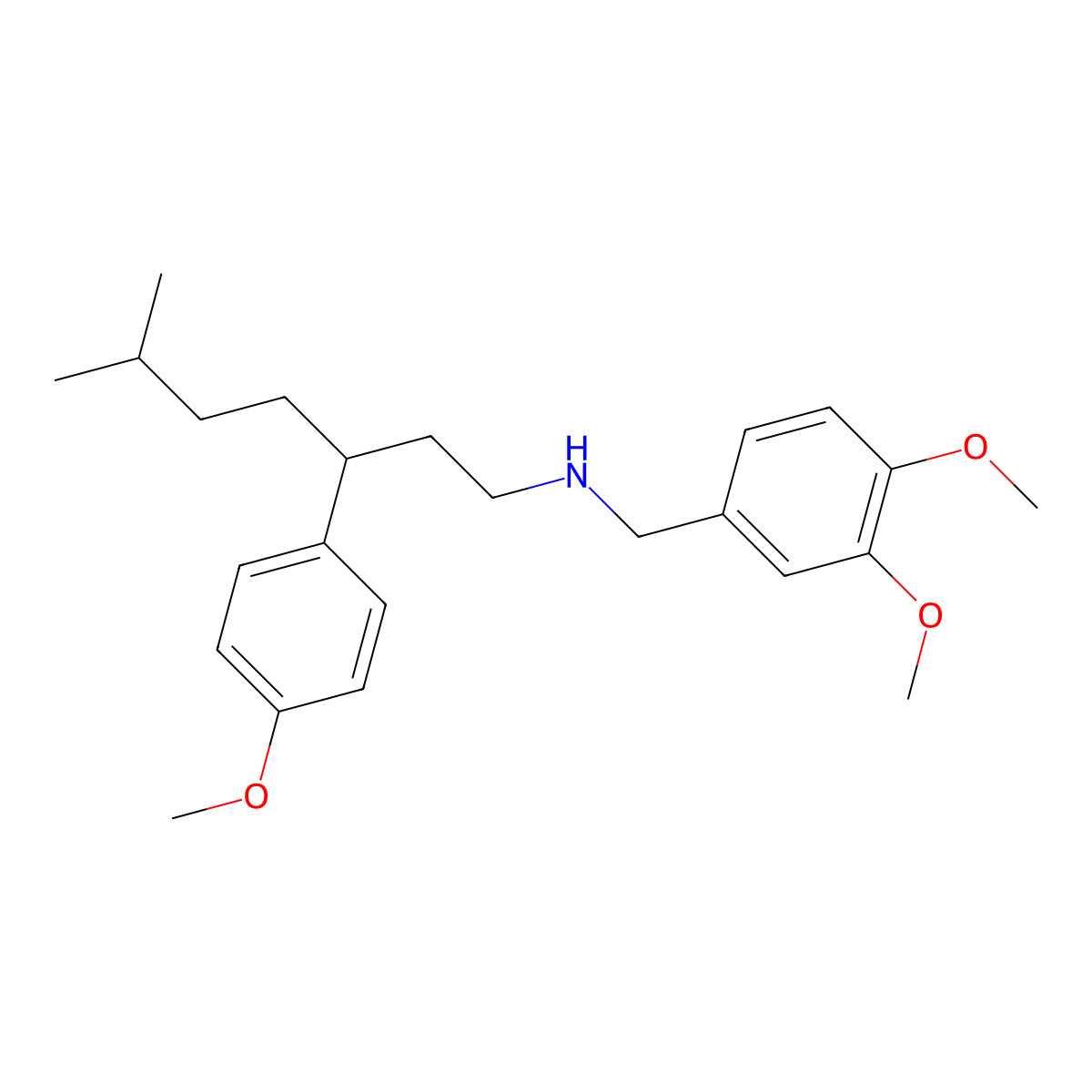 N-[(3,4-dimethoxyphenyl)methyl]-3-(4-methoxyphenyl)-6-methylheptan-1-amine molecular structure, CAS 861639-44-3