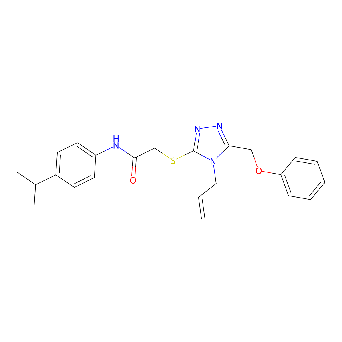 2-{[5-(phenoxymethyl)-4-(prop-2-en-1-yl)-4H-1,2,4-triazol-3-yl]sulfanyl}-N-[4-(propan-2-yl)phenyl]acetamide molecular structure, CAS 861639-73-8
