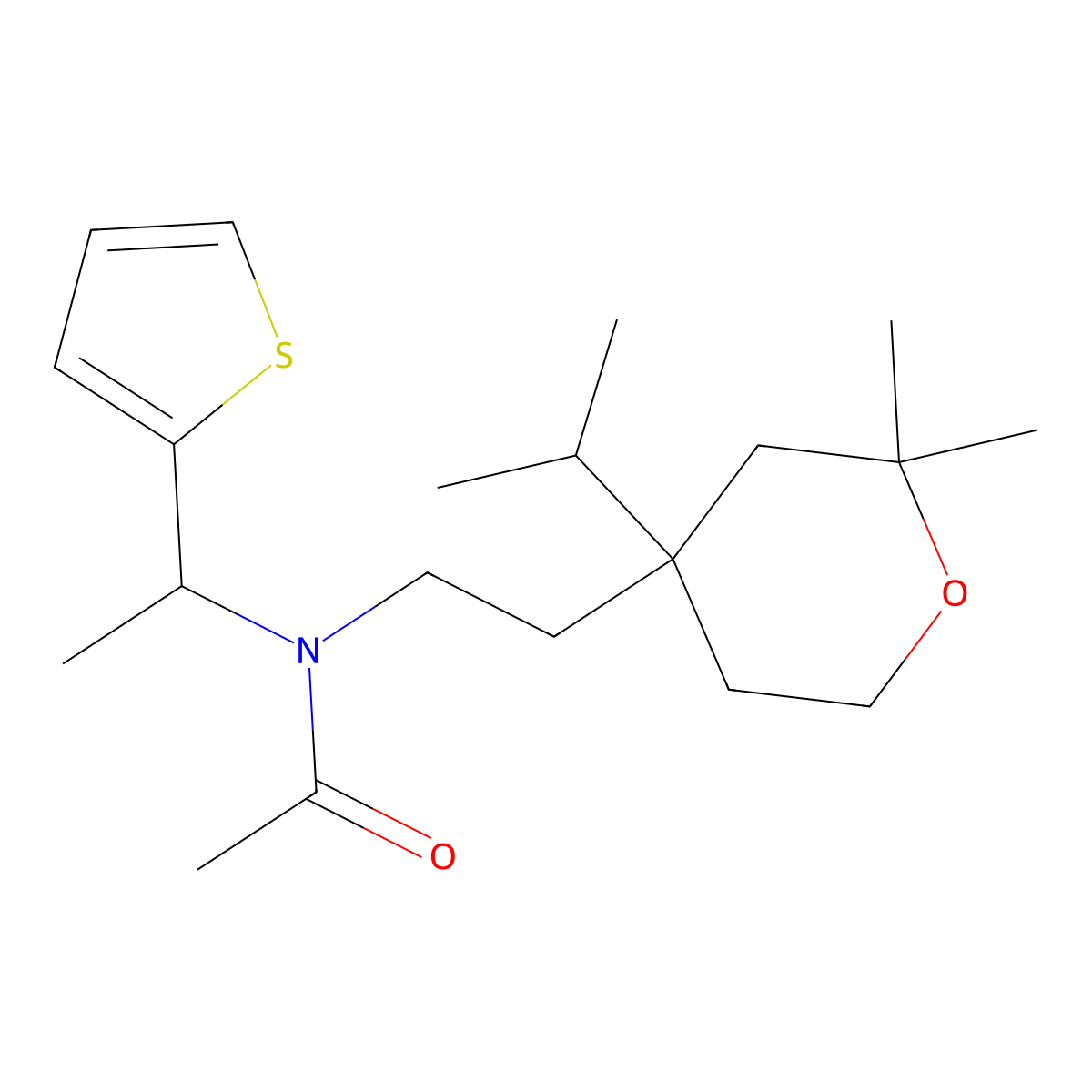 N-[2-(2,2-dimethyl-4-propan-2-yloxan-4-yl)ethyl]-N-(1-thiophen-2-ylethyl)acetamide molecular structure, CAS 861639-84-1