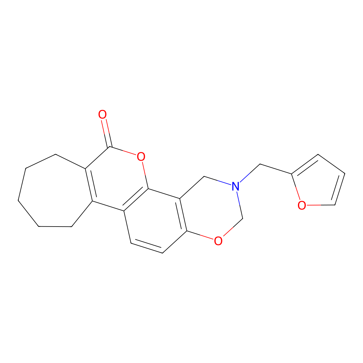 3-(2-furylmethyl)-3,4,8,9,10,11-hexahydro-2H-cyclohepta[3,4]chromeno[8,7-e][1,3]oxazin-6(7H)-one molecular structure, CAS 861639-96-5