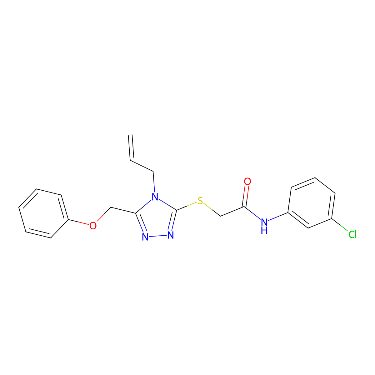 N-(3-chlorophenyl)-2-{[5-(phenoxymethyl)-4-(prop-2-en-1-yl)-4H-1,2,4-triazol-3-yl]sulfanyl}acetamide molecular structure, CAS 861643-35-8