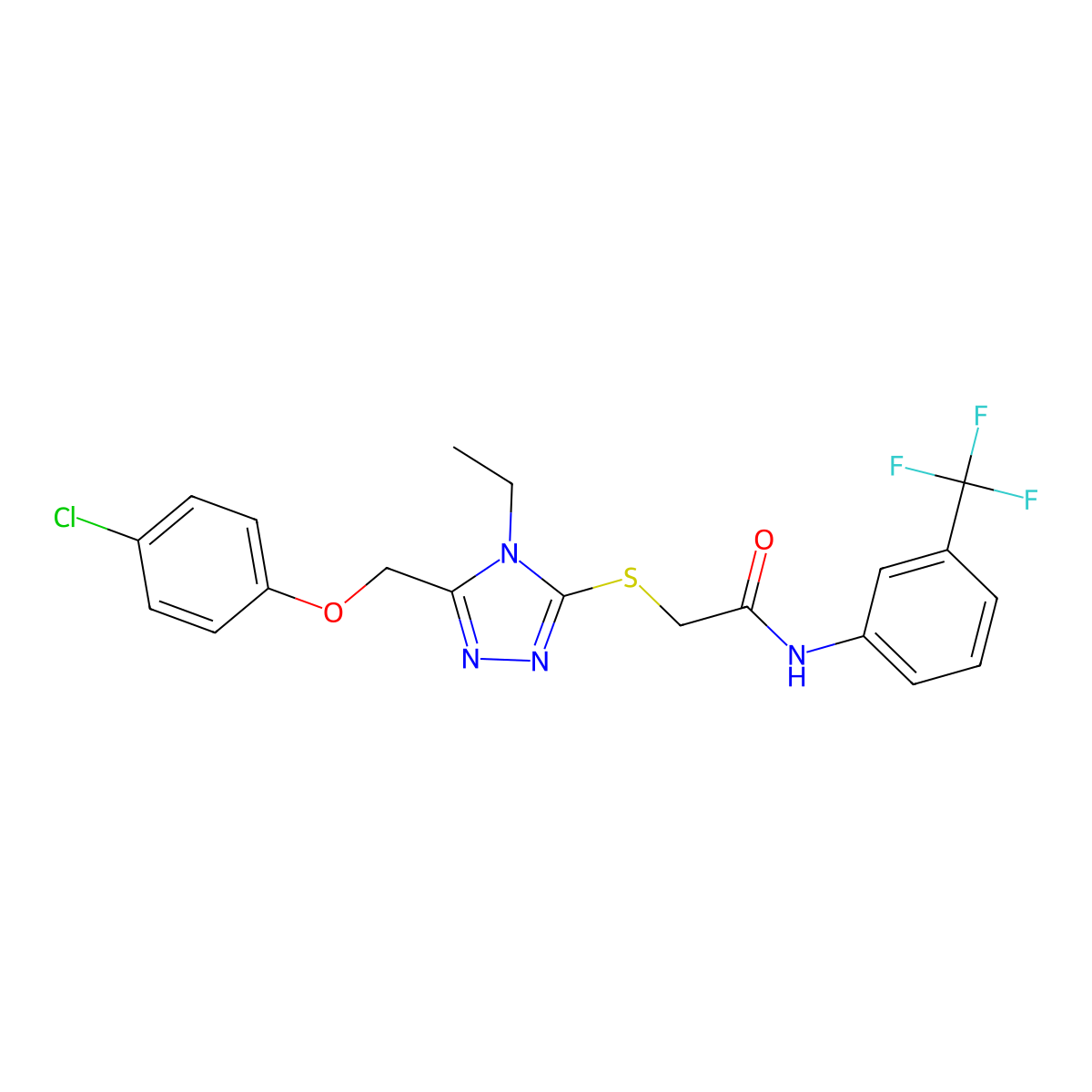 2-({5-[(4-chlorophenoxy)methyl]-4-ethyl-4H-1,2,4-triazol-3-yl}sulfanyl)-N-[3-(trifluoromethyl)phenyl]acetamide molecular structure, CAS 861645-13-8