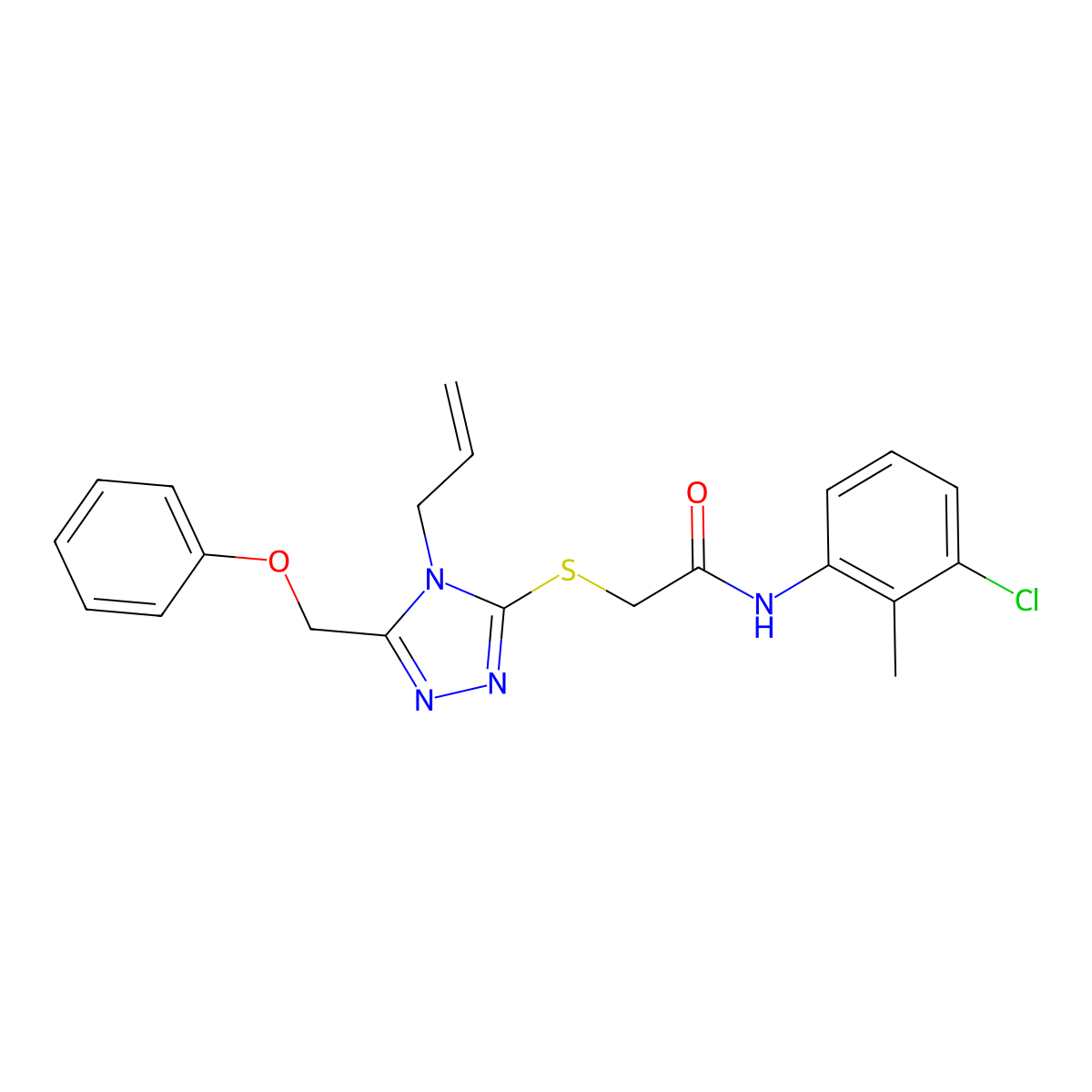 N-(3-chloro-2-methylphenyl)-2-{[5-(phenoxymethyl)-4-(prop-2-en-1-yl)-4H-1,2,4-triazol-3-yl]sulfanyl}acetamide molecular structure, CAS 861649-77-6
