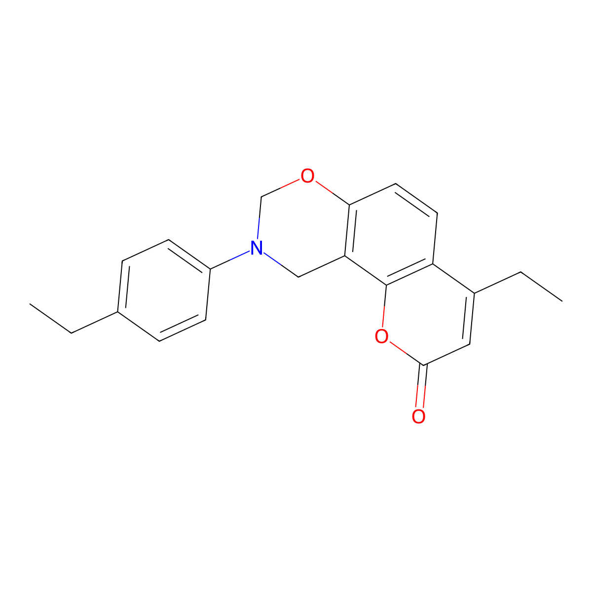 4-ethyl-9-(4-ethylphenyl)-9,10-dihydro-2H,8H-chromeno[8,7-e][1,3]oxazin-2-one molecular structure, CAS 861651-22-1