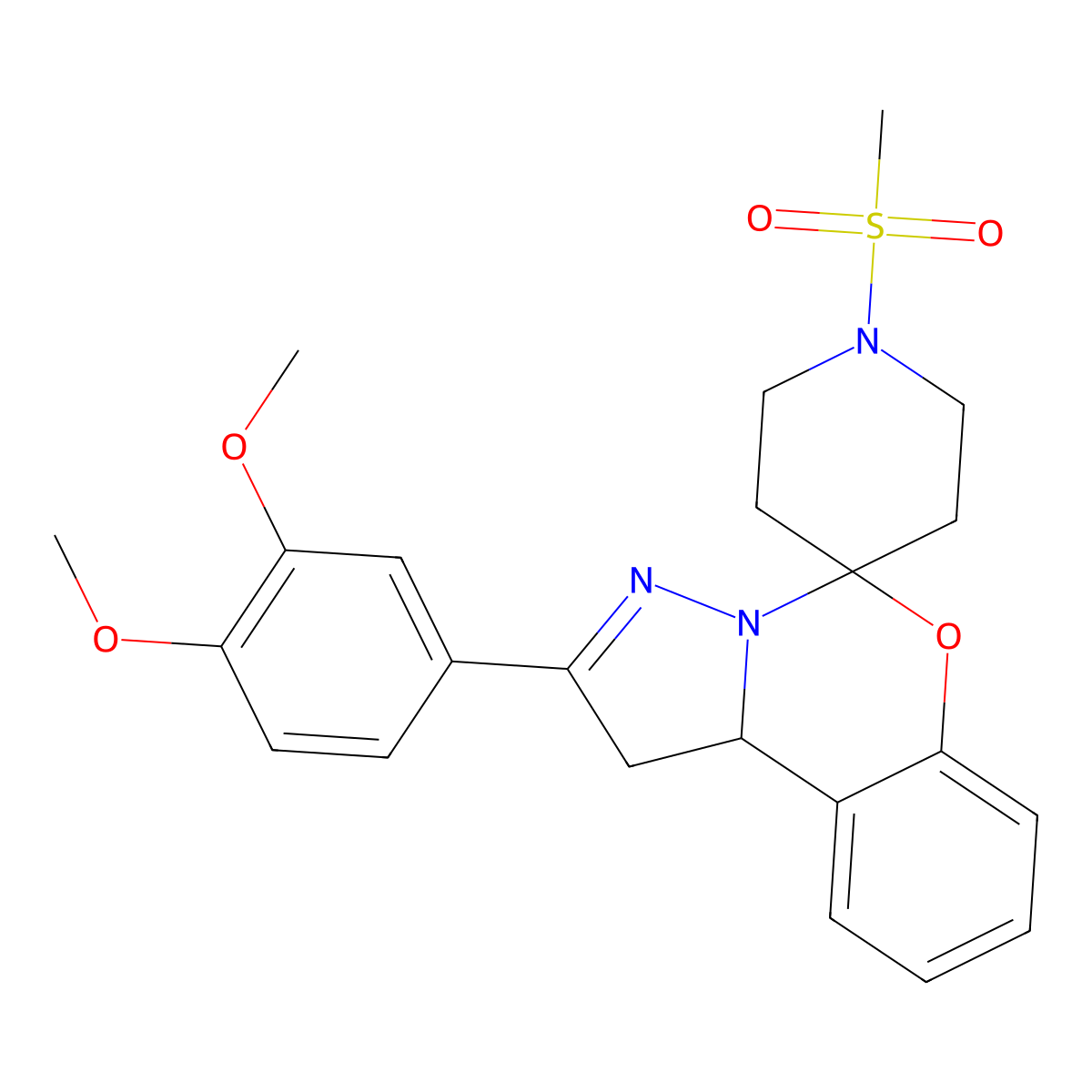 2-(3,4-Dimethoxyphenyl)-1'-methylsulfonylspiro[1,10b-dihydropyrazolo[1,5-c][1,3]benzoxazine-5,4'-piperidine] molecular structure, CAS 861651-60-7