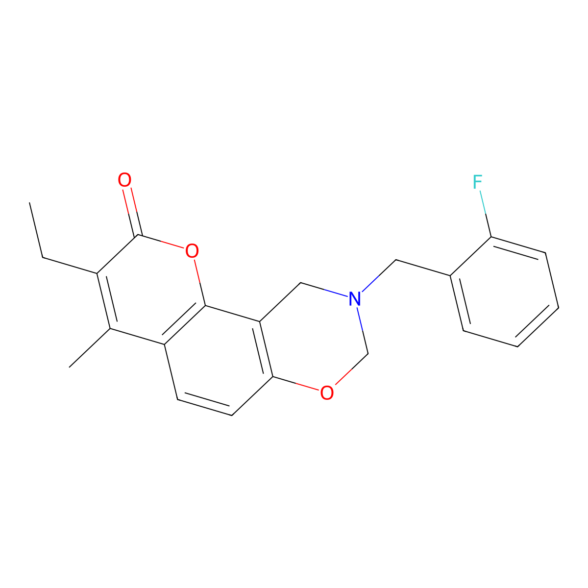 3-ethyl-9-(2-fluorobenzyl)-4-methyl-9,10-dihydro-2H,8H-chromeno[8,7-e][1,3]oxazin-2-one molecular structure, CAS 861651-61-8