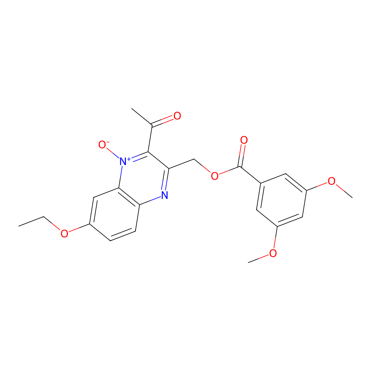 (3-Acetyl-6-ethoxy-4-oxidoquinoxalin-4-ium-2-yl)methyl 3,5-dimethoxybenzoate molecular structure, CAS 861652-20-2