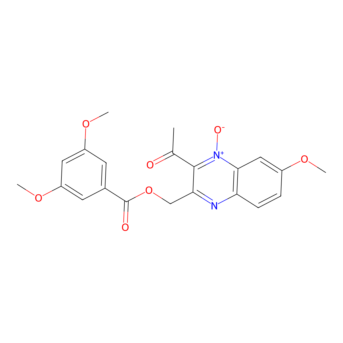 (3-Acetyl-6-methoxy-4-oxidoquinoxalin-4-ium-2-yl)methyl 3,5-dimethoxybenzoate molecular structure, CAS 861652-39-3