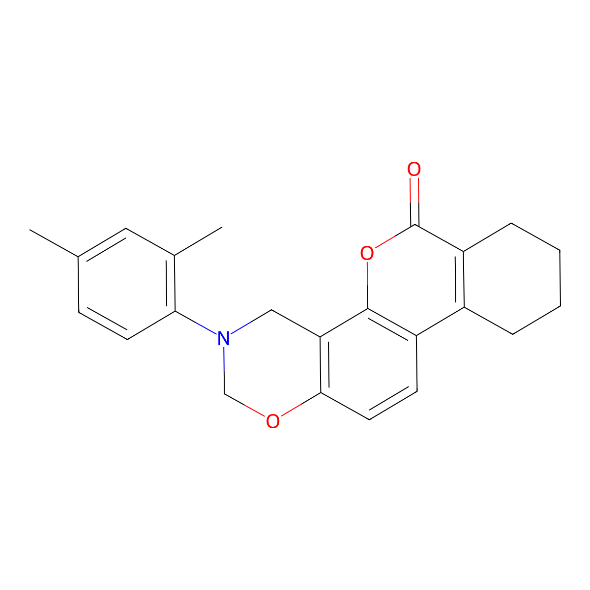 3-(2,4-dimethylphenyl)-3,4,7,8,9,10-hexahydro-2H,6H-benzo[3,4]chromeno[8,7-e][1,3]oxazin-6-one molecular structure, CAS 861652-42-8