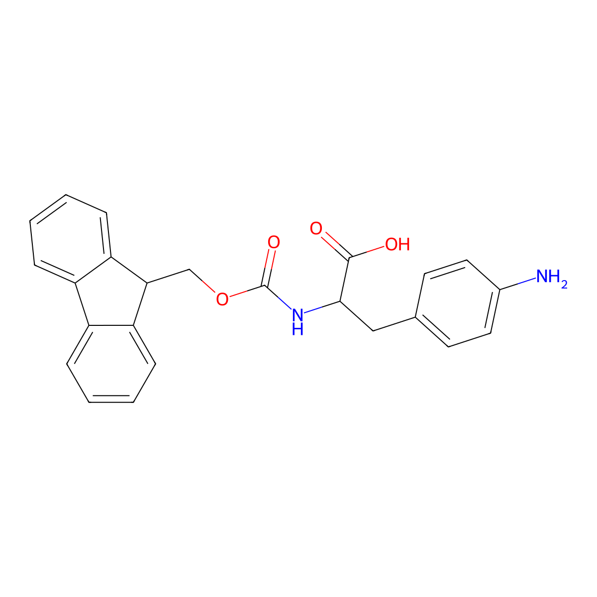 3-(4-aminophenyl)-2-(9H-fluoren-9-ylmethoxycarbonylamino)propanoic acid molecular structure, CAS 861670-66-8