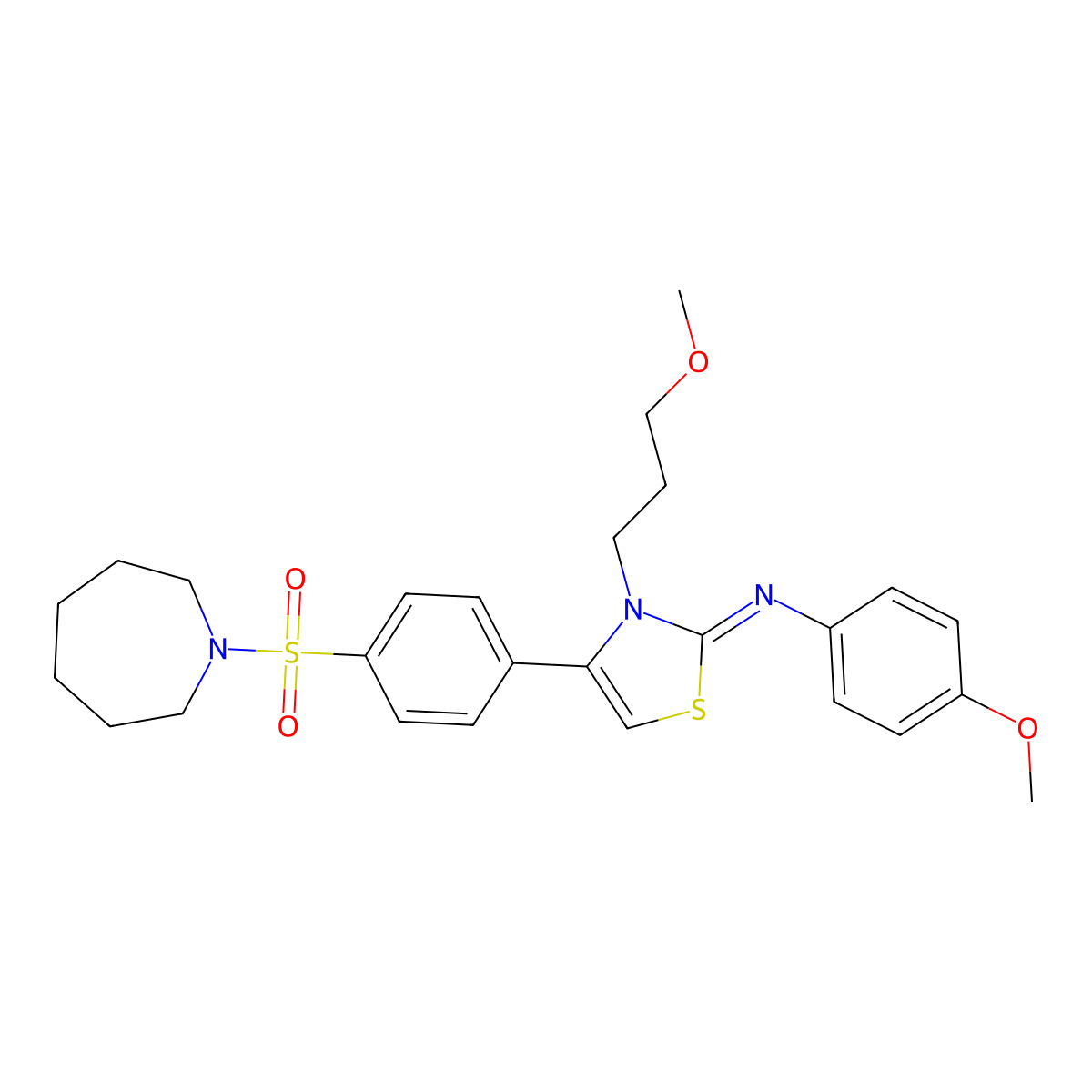 N-[(2Z)-4-[4-(azepan-1-ylsulfonyl)phenyl]-3-(3-methoxypropyl)-1,3-thiazol-2(3H)-ylidene]-4-methoxyaniline molecular structure, CAS 861813-03-8