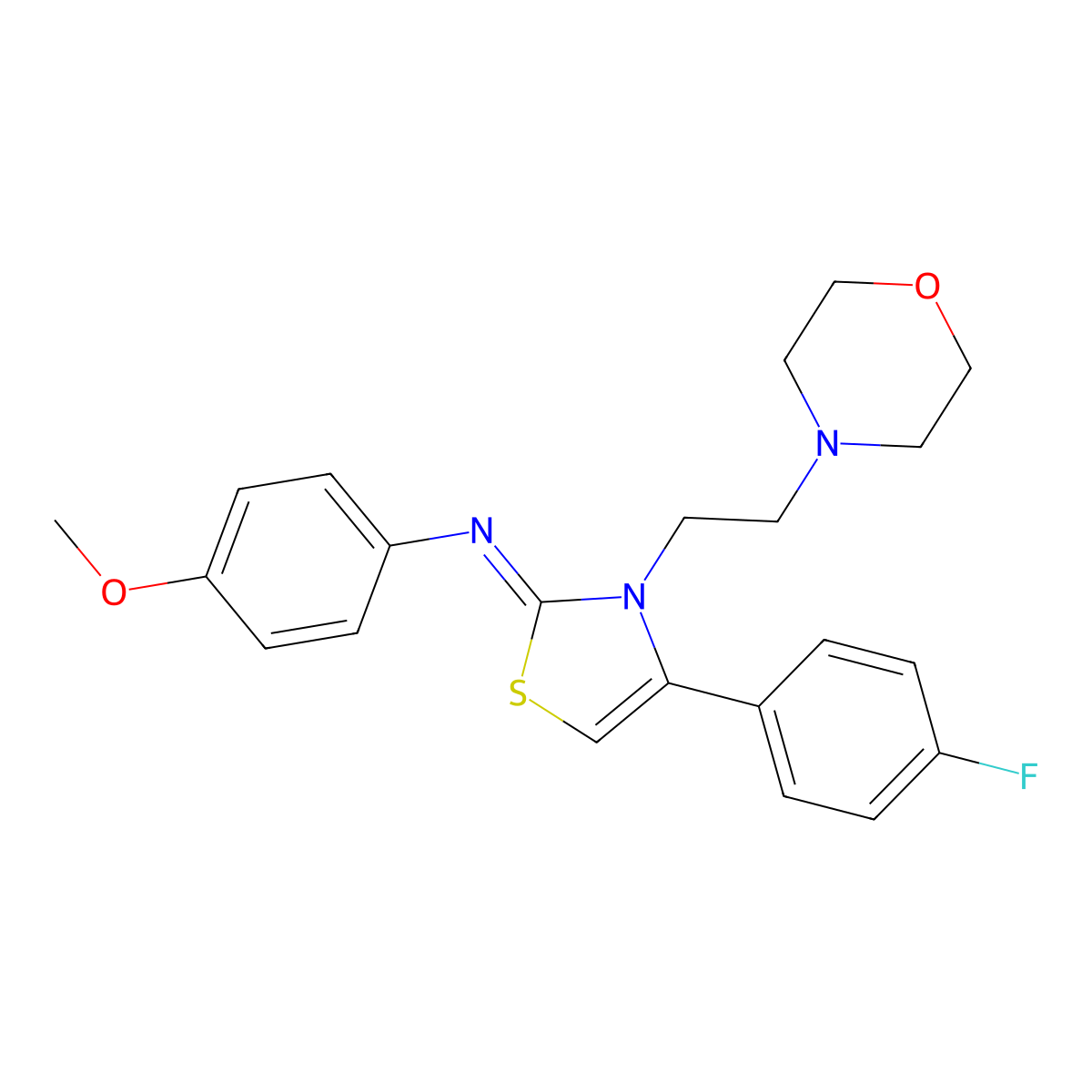 N-[(2Z)-4-(4-fluorophenyl)-3-[2-(morpholin-4-yl)ethyl]-1,3-thiazol-2(3H)-ylidene]-4-methoxyaniline molecular structure, CAS 861814-84-8