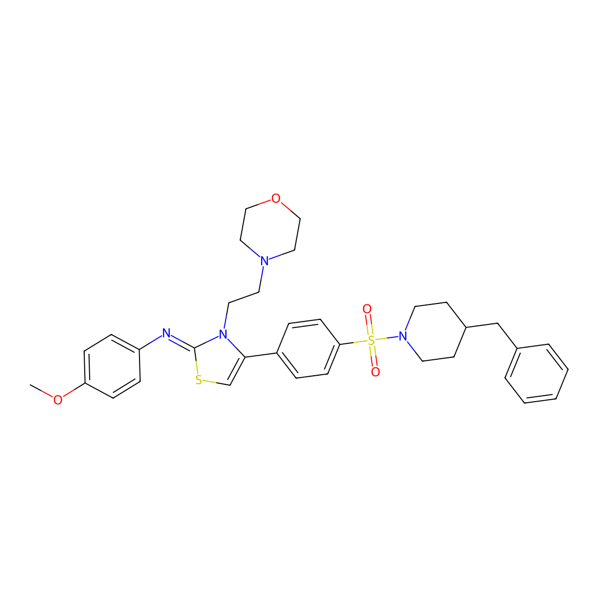 N-[(2Z)-4-{4-[(4-benzylpiperidin-1-yl)sulfonyl]phenyl}-3-[2-(morpholin-4-yl)ethyl]-1,3-thiazol-2(3H)-ylidene]-4-methoxyaniline molecular structure, CAS 861815-00-1