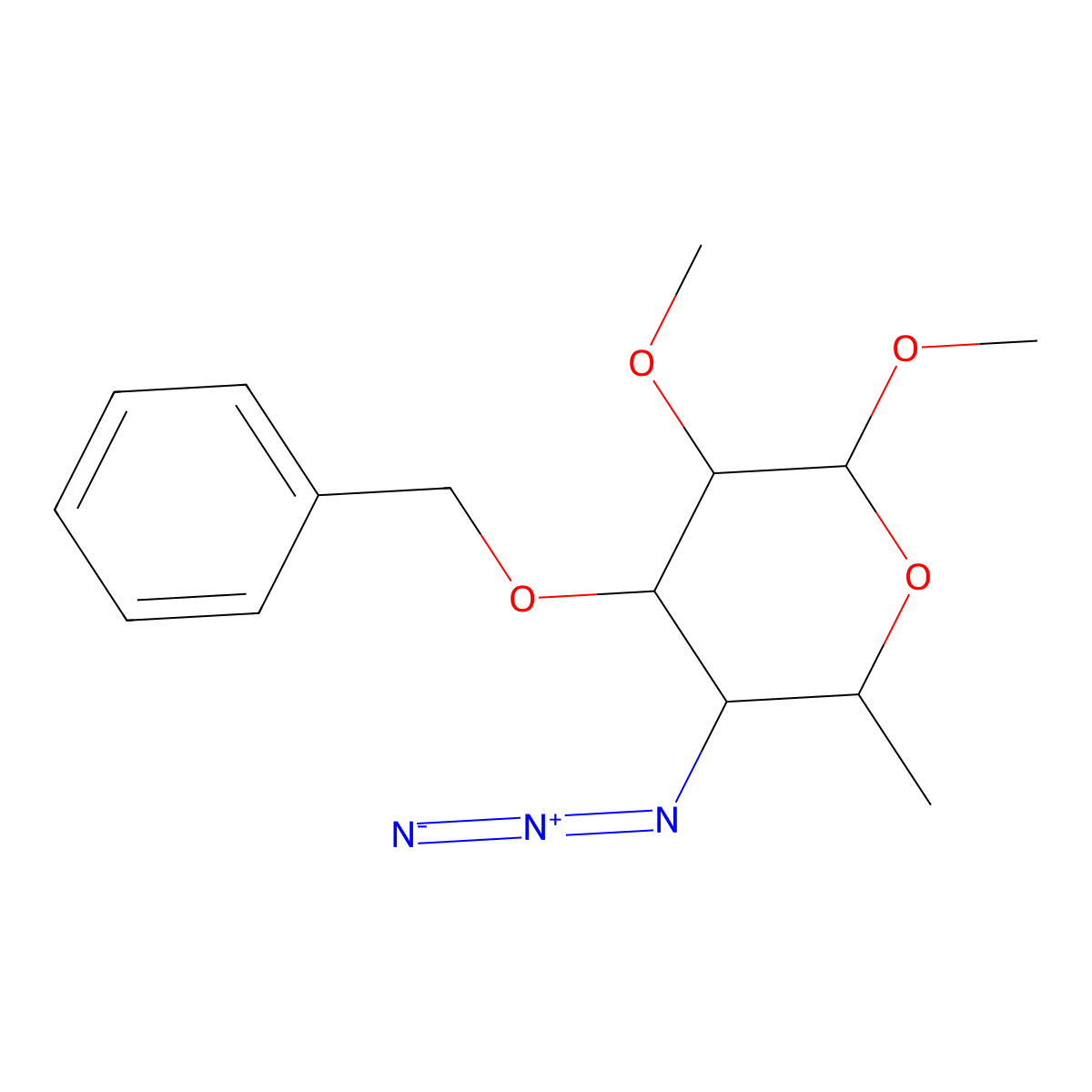 Methyl 4-Azido-4,6-dideoxy-2-O-methyl-3-O-benzyl-alpha-D-glucopyranoside molecular structure, CAS 861819-28-5